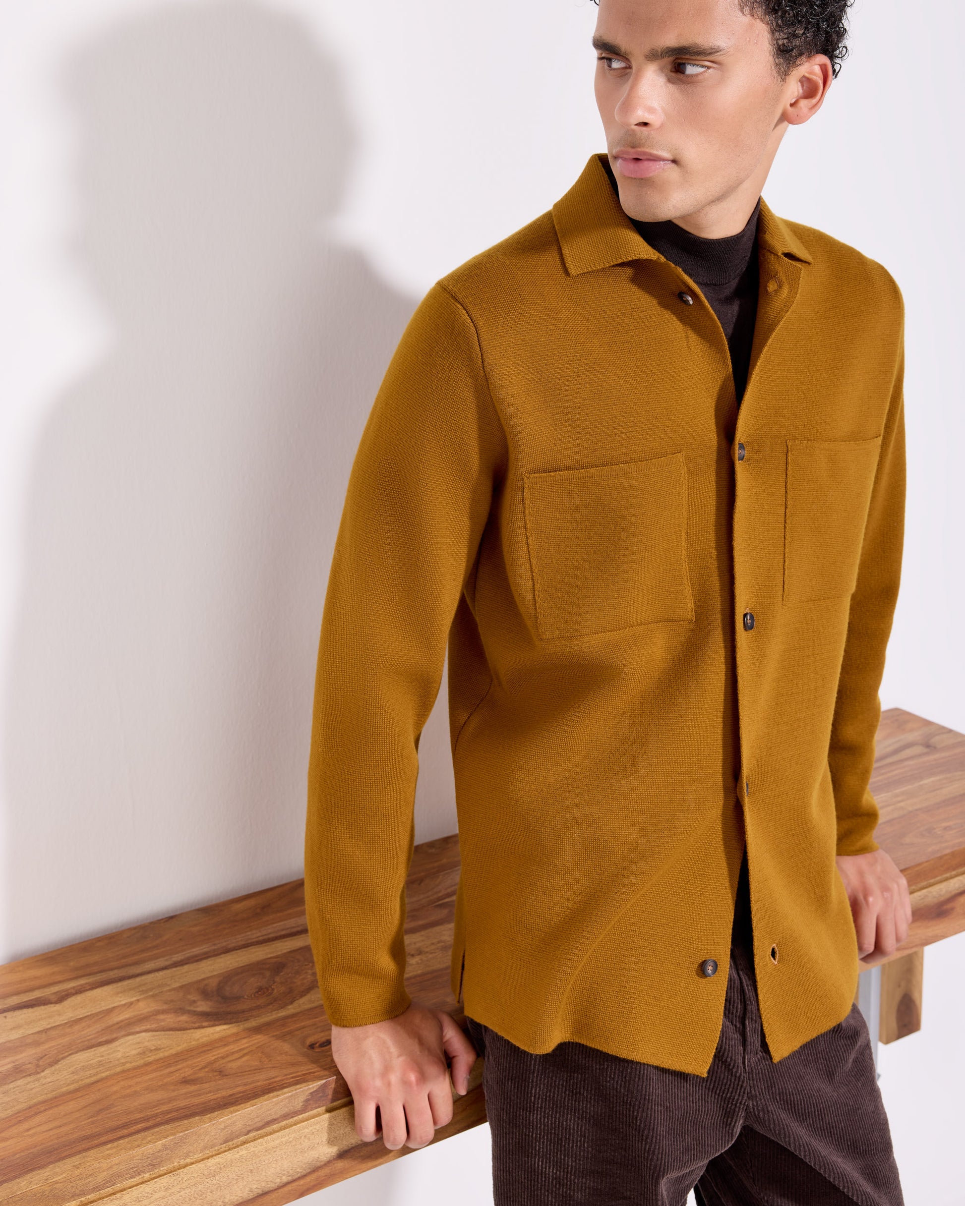 Overshirt punto milano lana merino cannella