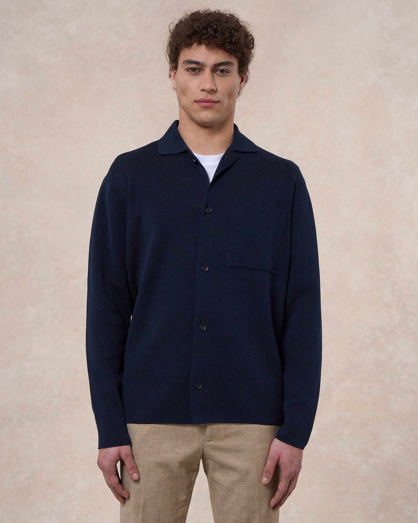 Overshirt blu navy in cotone in punto milano