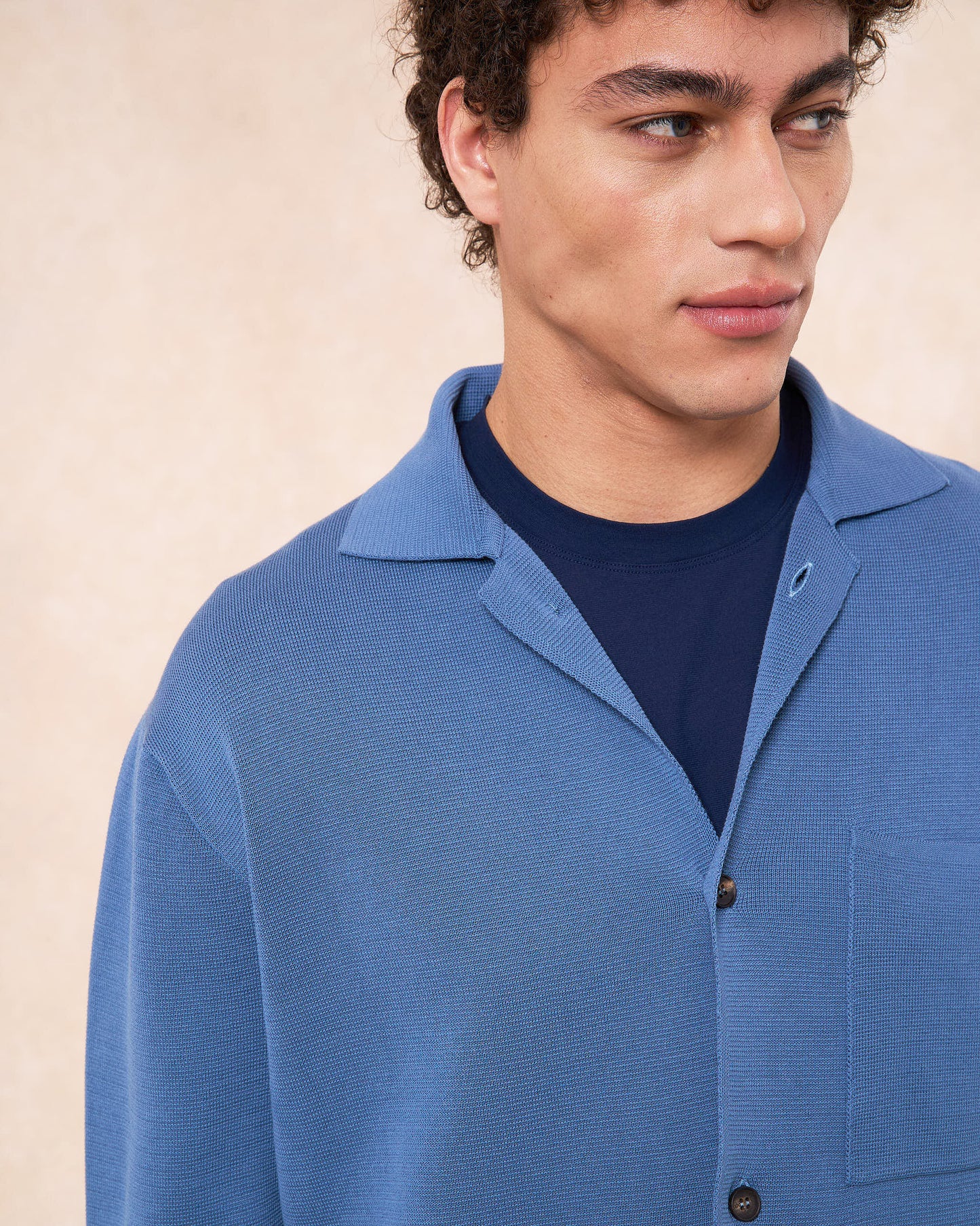Overshirt blu avio in cotone in punto milano