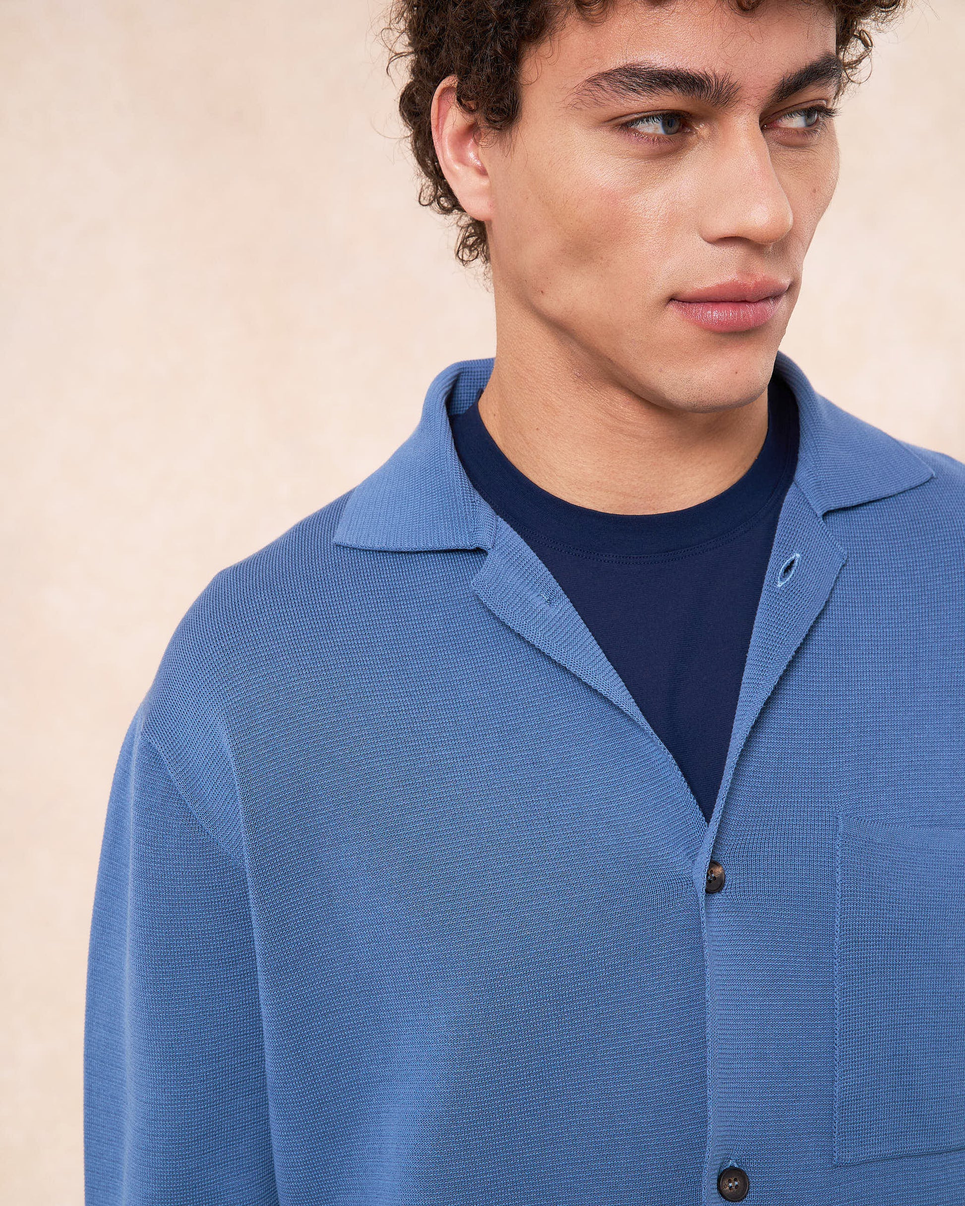 Overshirt blu avio in cotone in punto milano