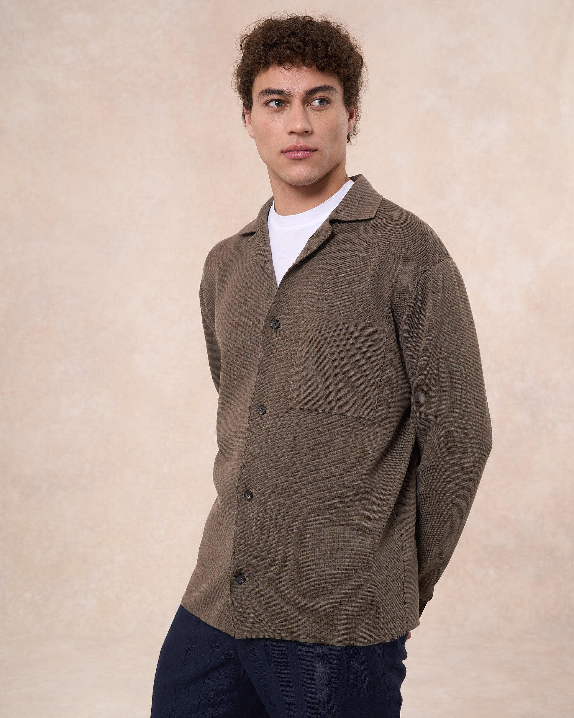 Overshirt verde oliva in cotone in punto milano