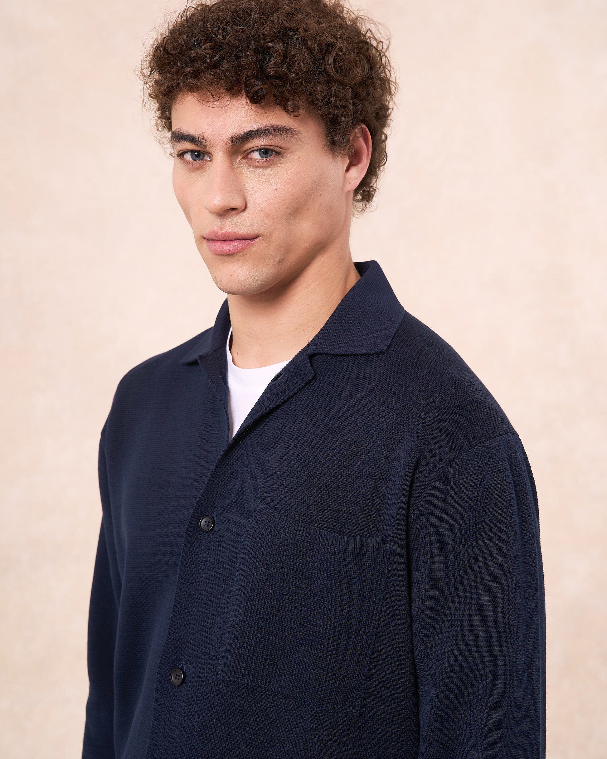 Overshirt blu navy in cotone in punto milano