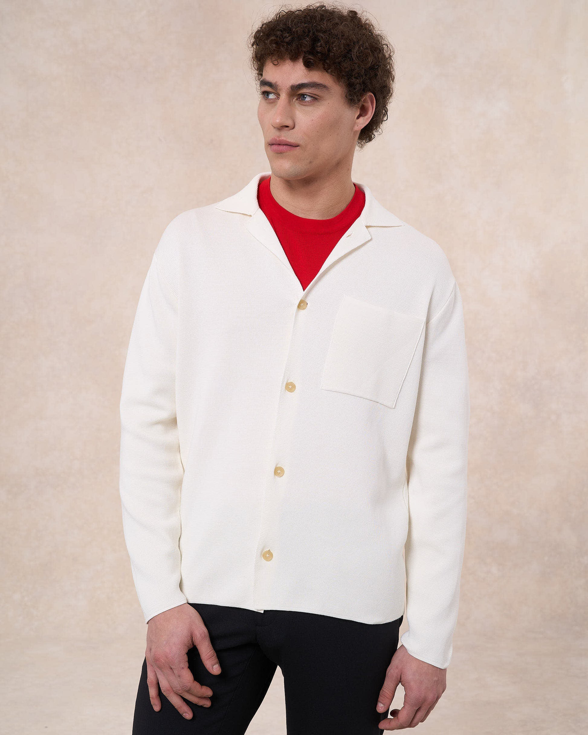 Overshirt bianco latte in cotone in punto milano