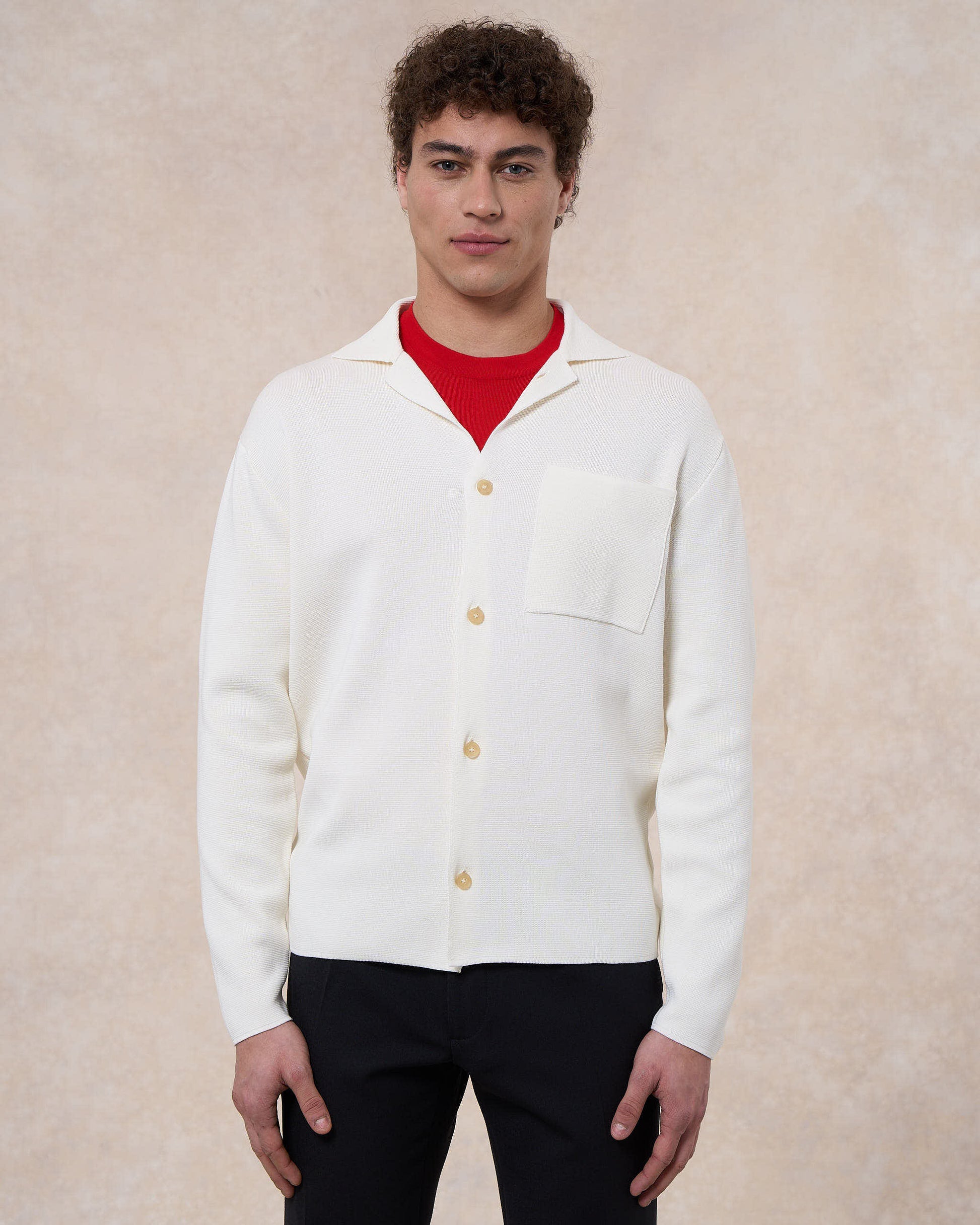 Overshirt bianco latte in cotone in punto milano