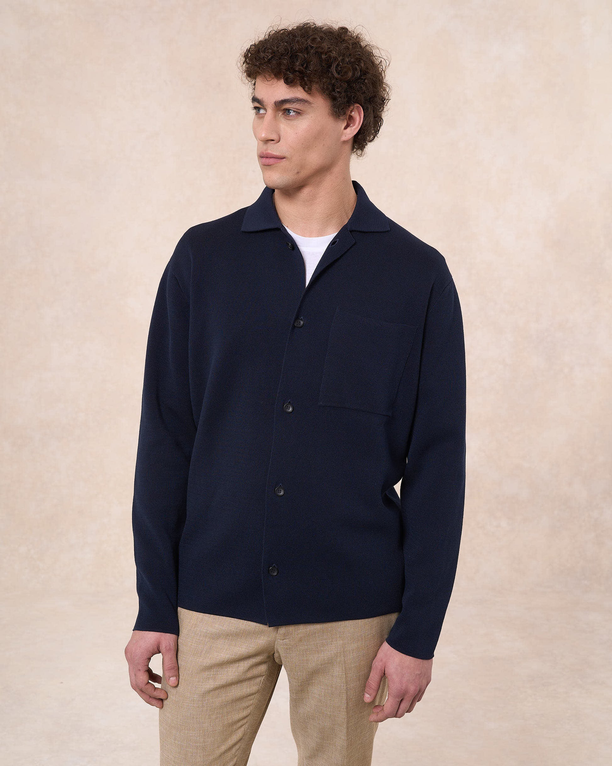 Overshirt blu navy in cotone in punto milano