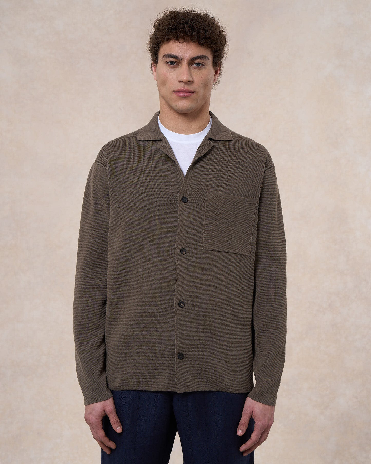 Overshirt verde oliva in cotone in punto milano