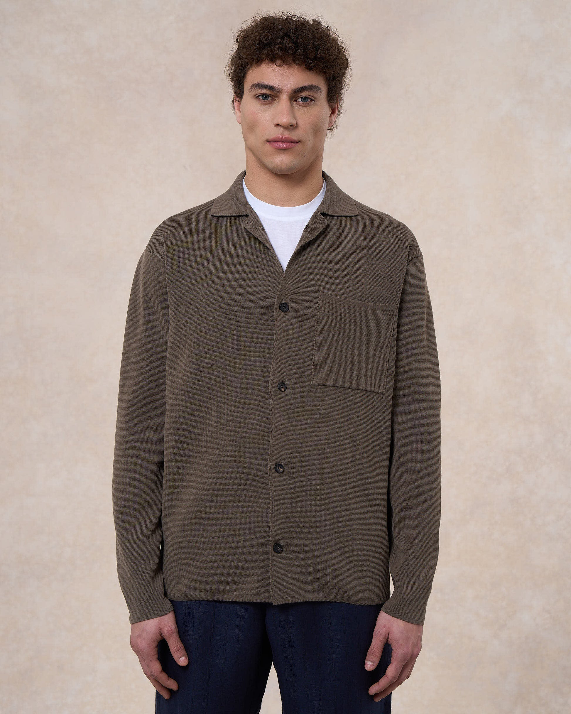 Overshirt verde oliva in cotone in punto milano