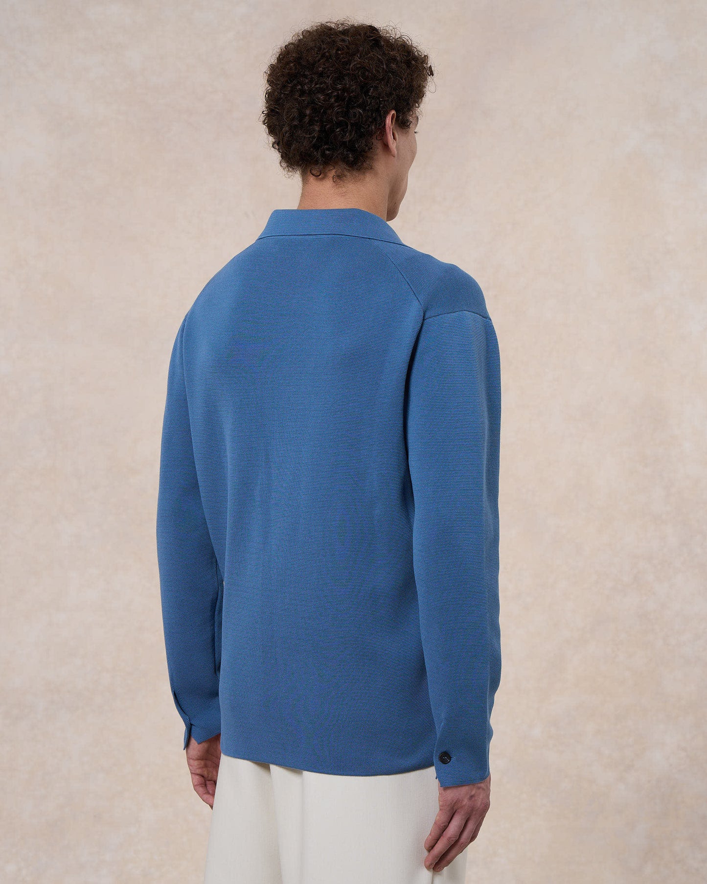 Overshirt blu avio in cotone in punto milano