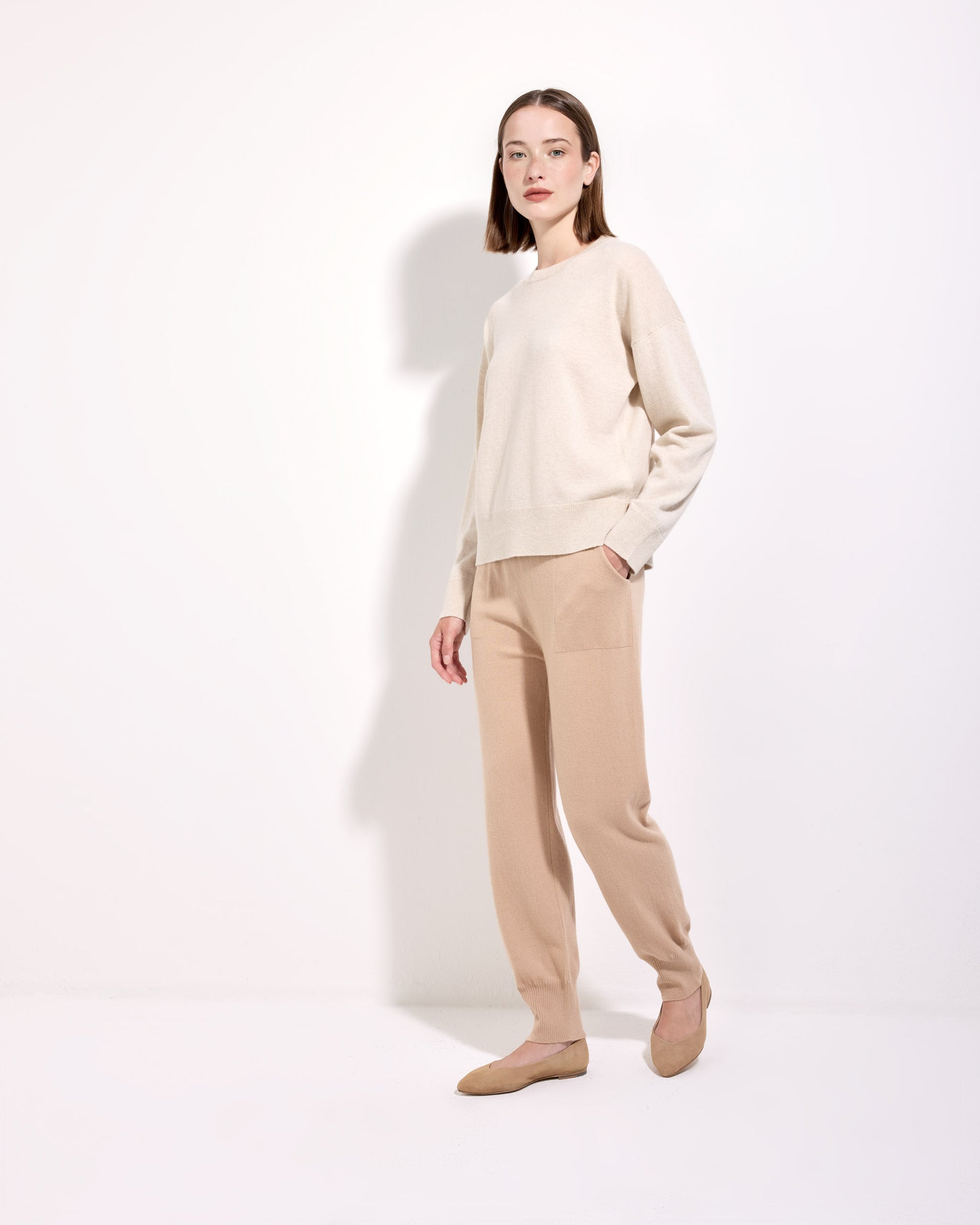 Pantalone lana cashmere seta cammello chiaro