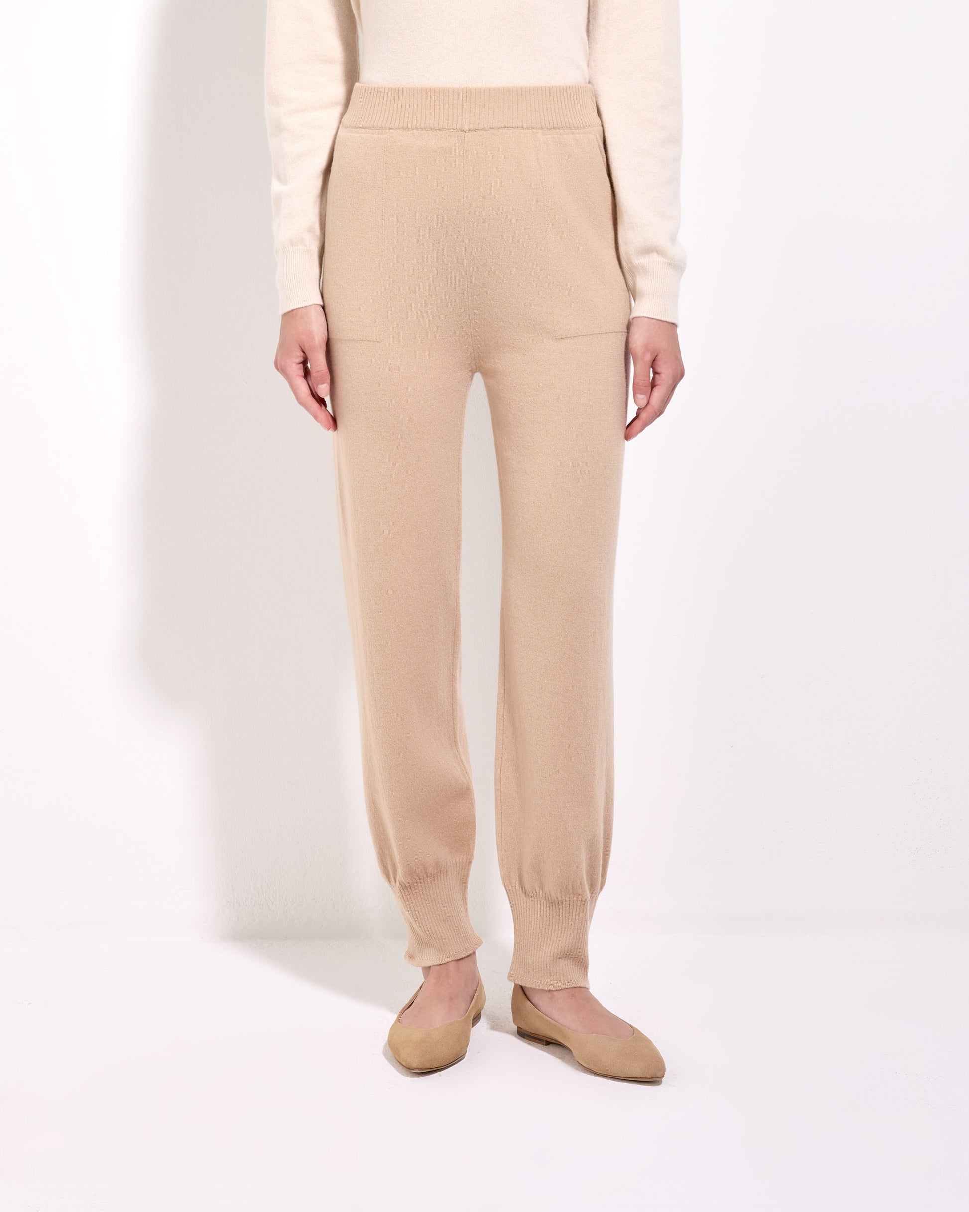 Pantalone lana cashmere seta cammello chiaro