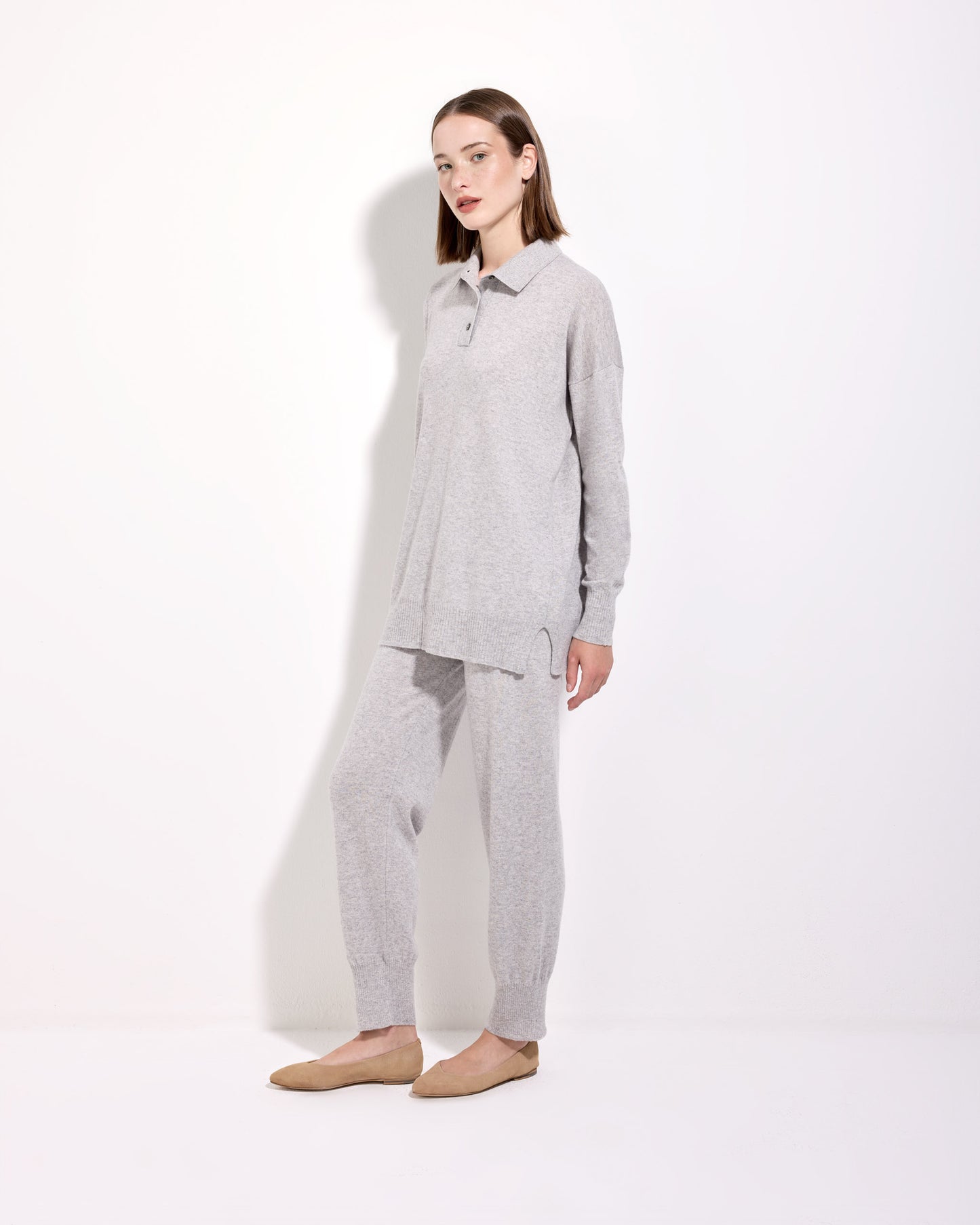 Pantalone lana cashmere seta grigio perla