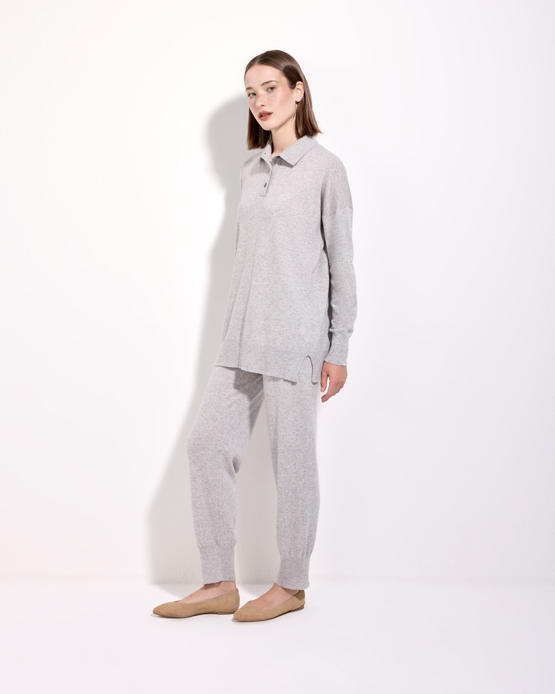 Pantalone lana cashmere seta grigio perla