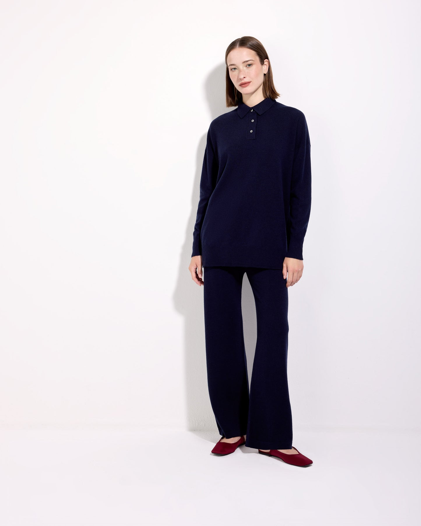 Pantalone palazzo lana seta cashmere blu navy