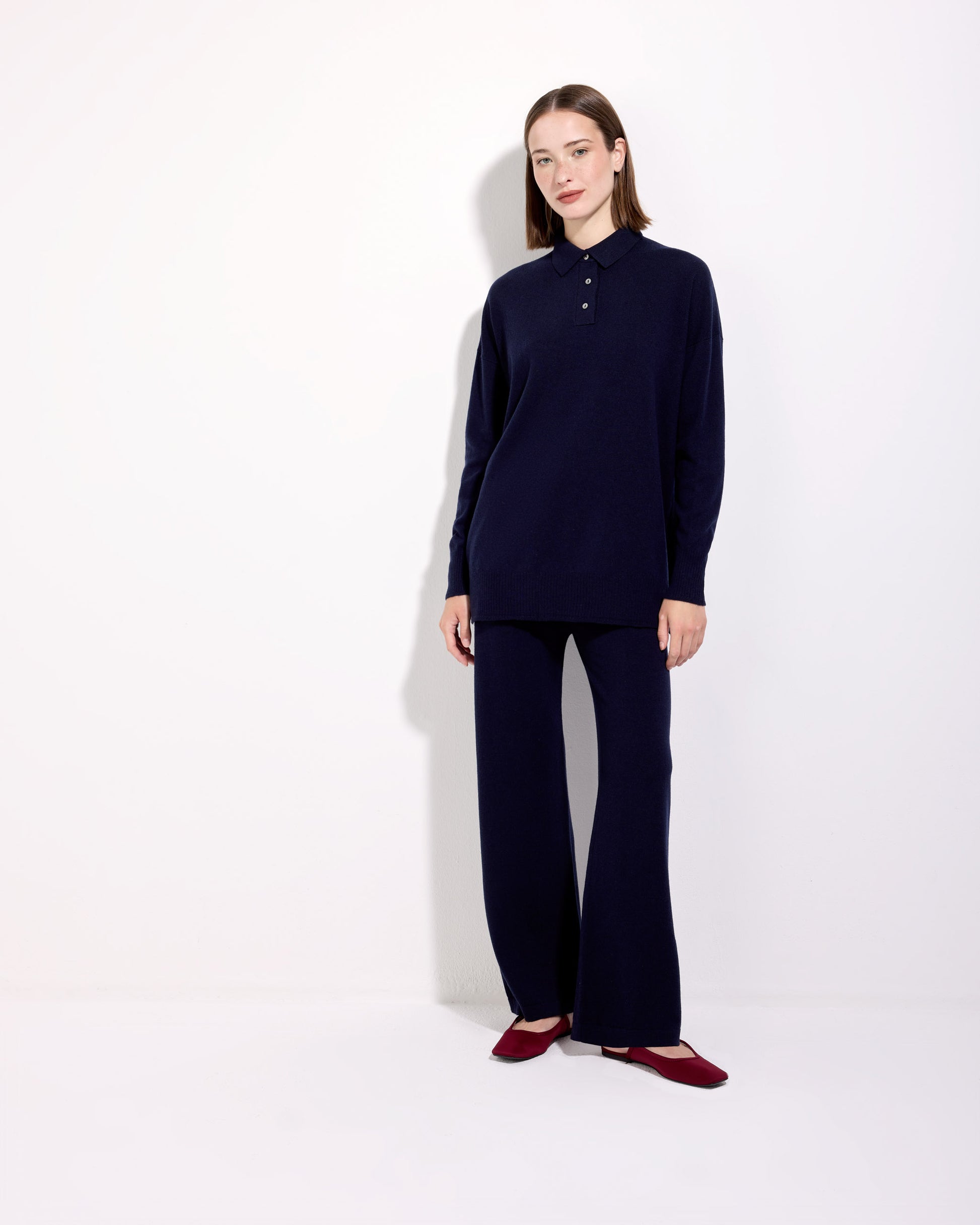 Pantalone palazzo lana seta cashmere blu navy