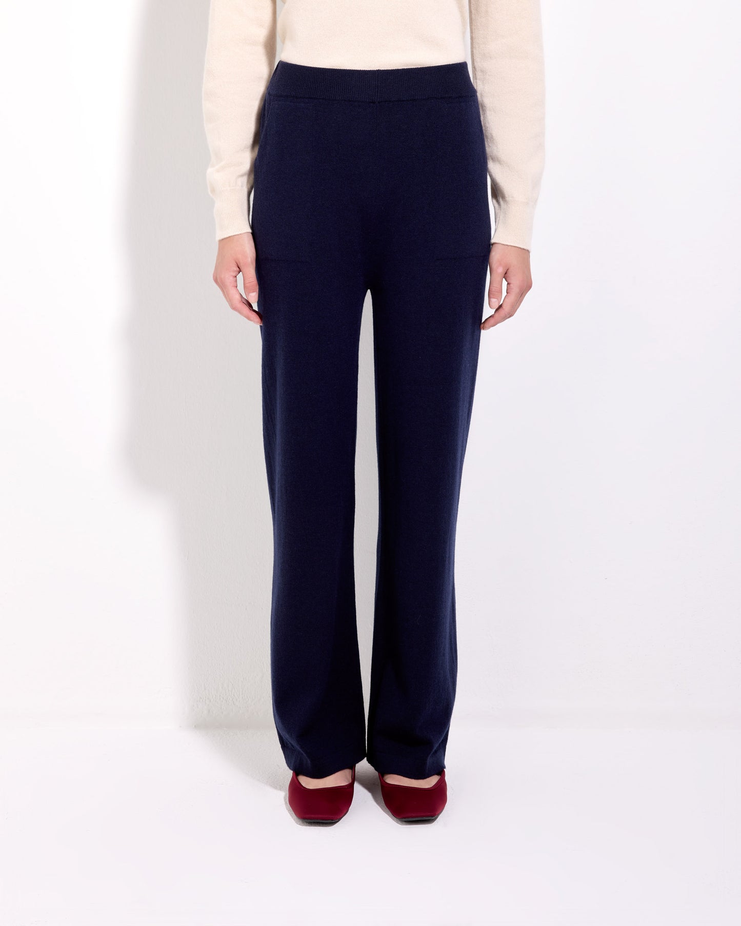 Pantalone palazzo lana seta cashmere blu navy
