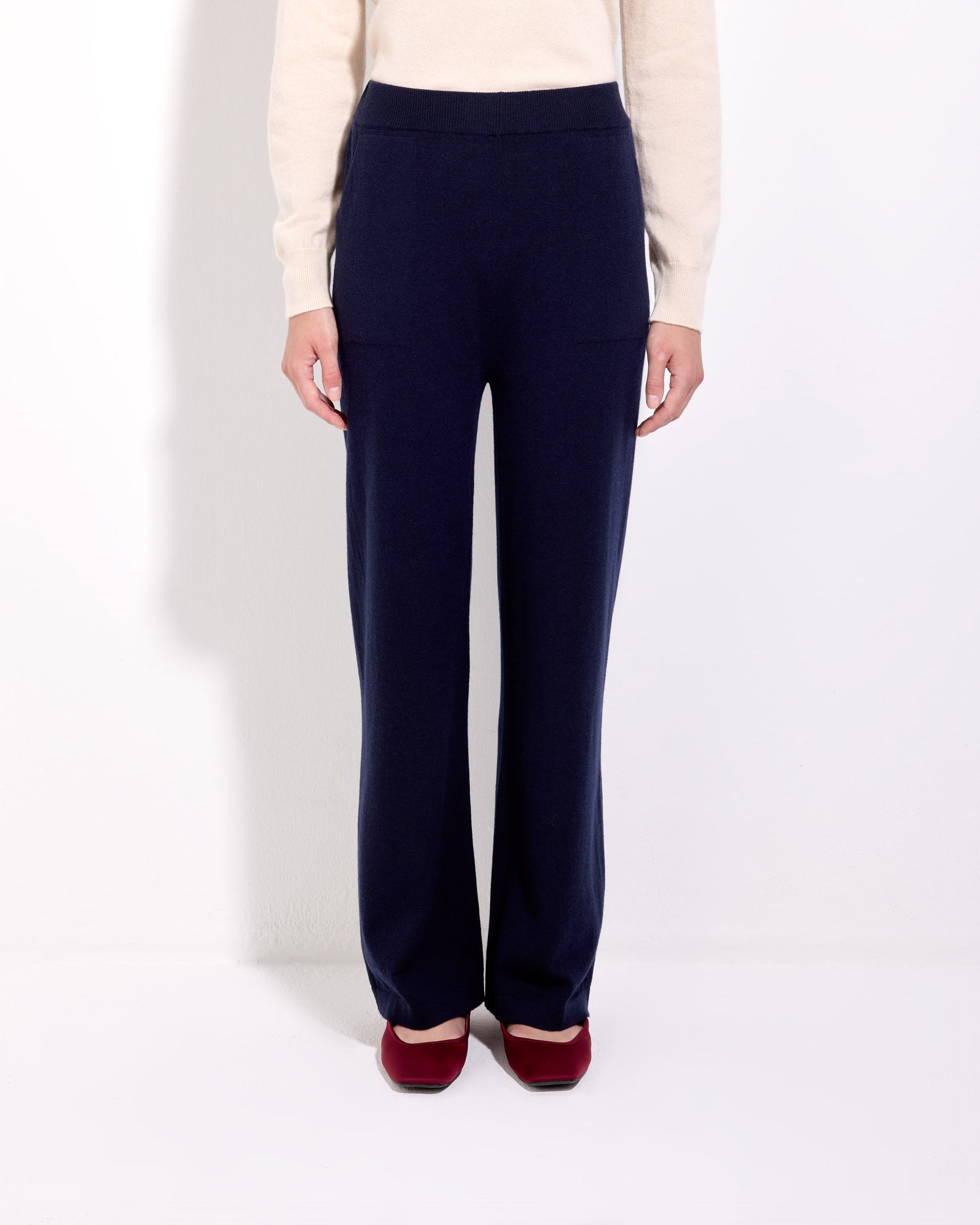Pantalone palazzo lana seta cashmere blu navy