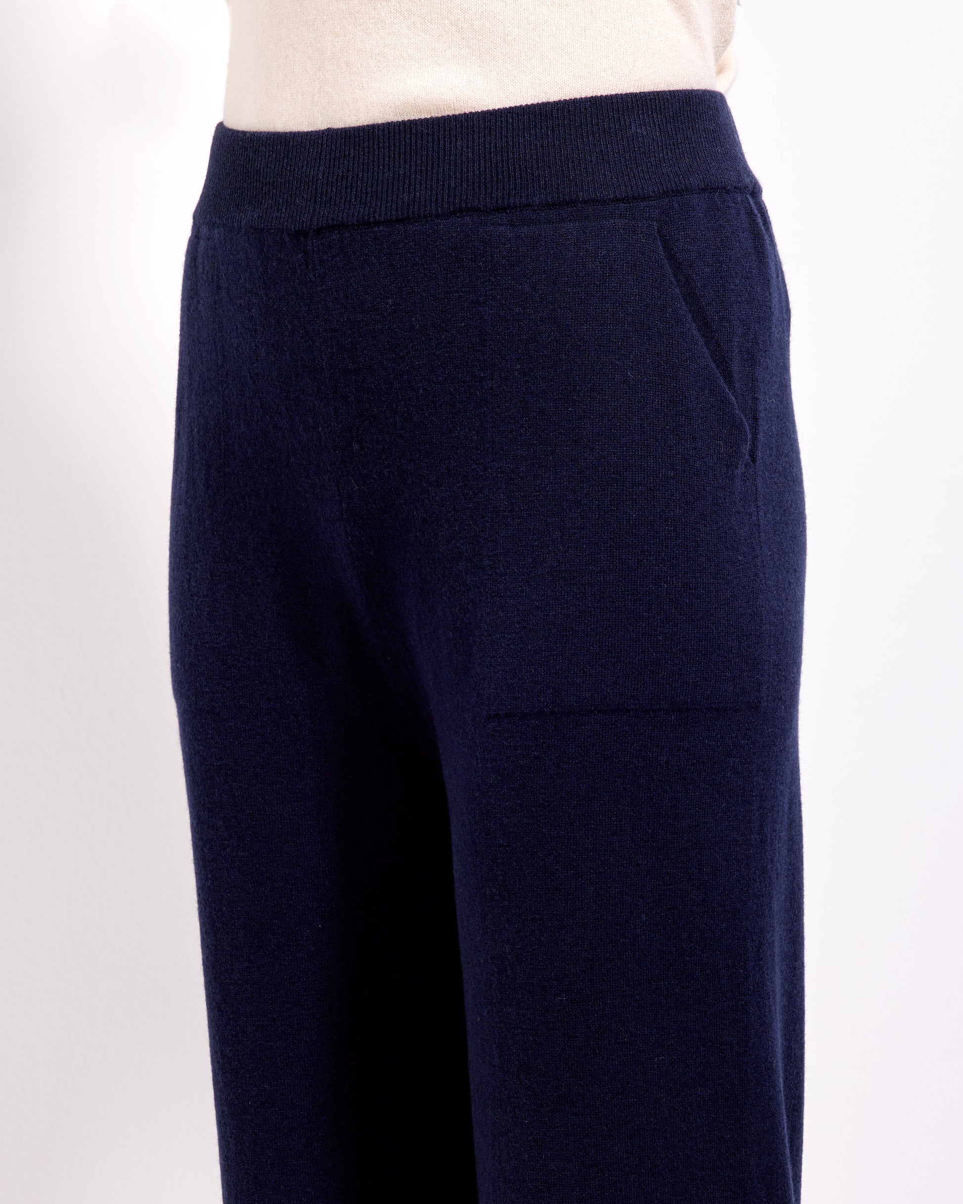 Pantalone palazzo lana seta cashmere blu navy