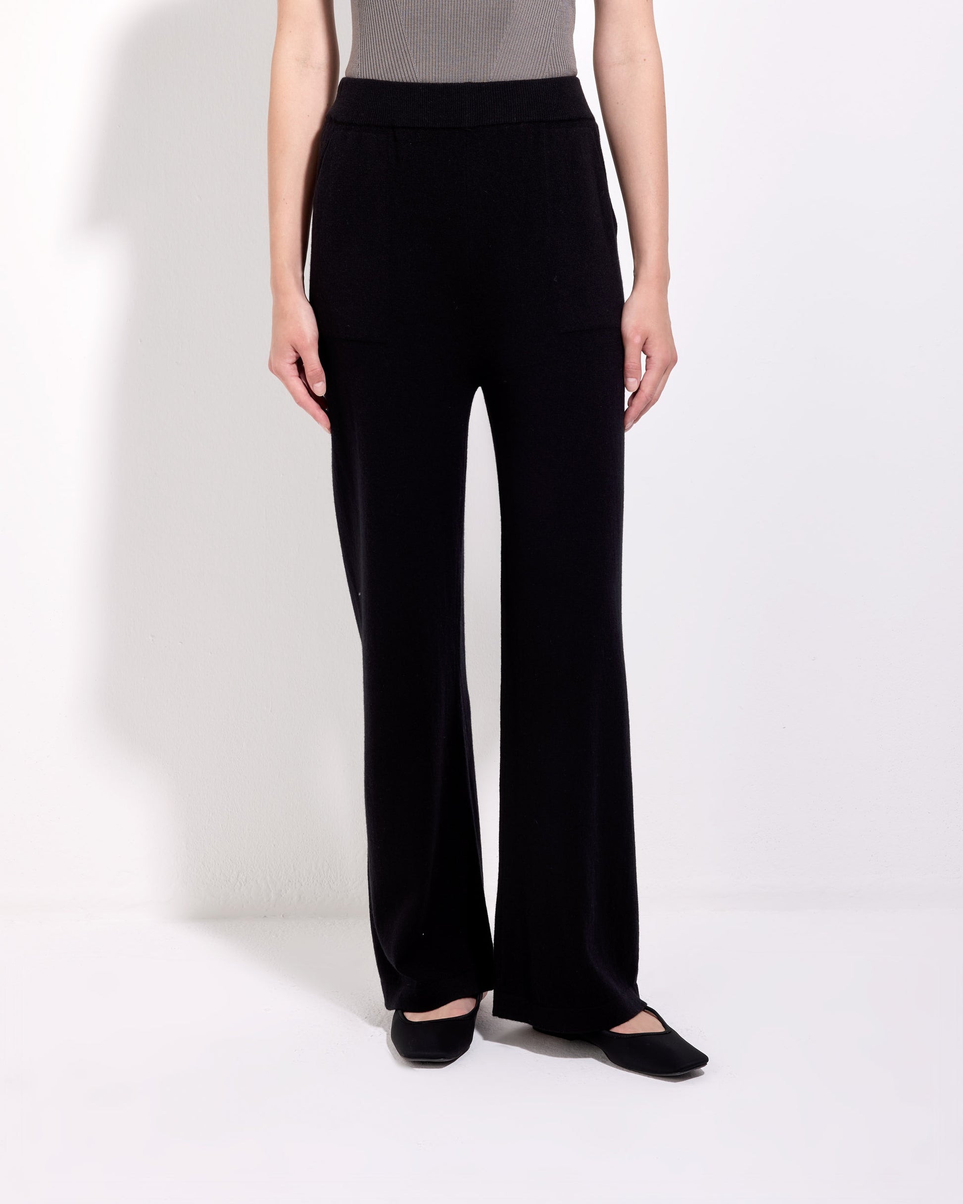 Pantalone palazzo lana seta cashmere nero 