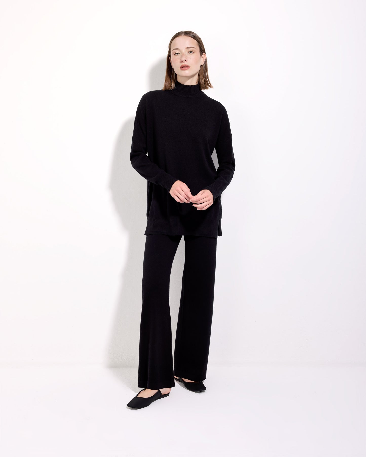 Pantalone palazzo lana seta cashmere nero 