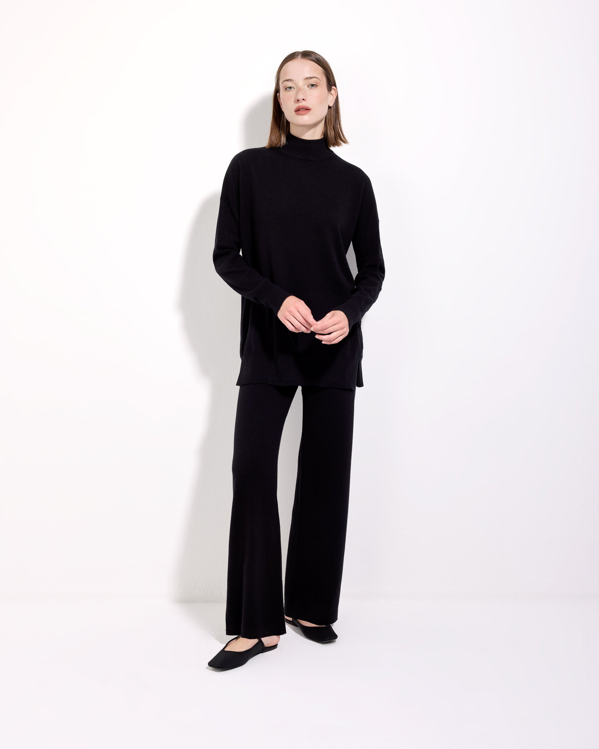 Pantalone palazzo lana seta cashmere nero 