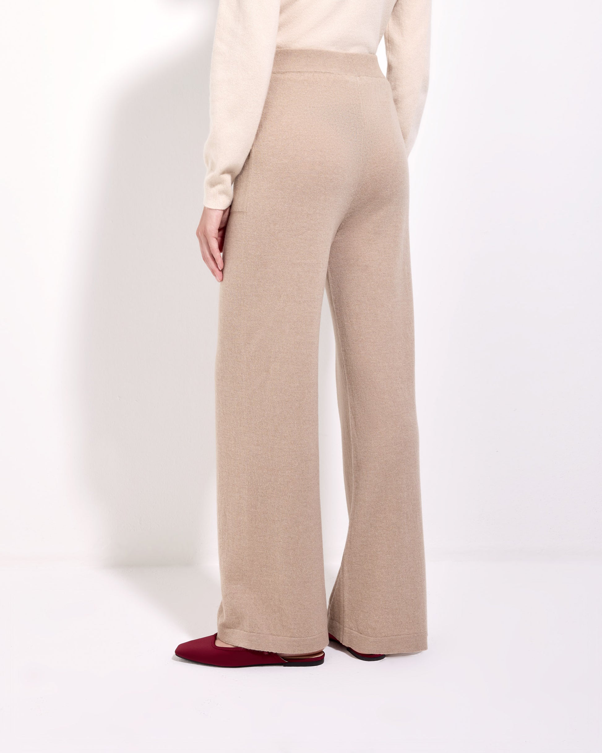 Pantalone palazzo lana seta cashmere sabbia