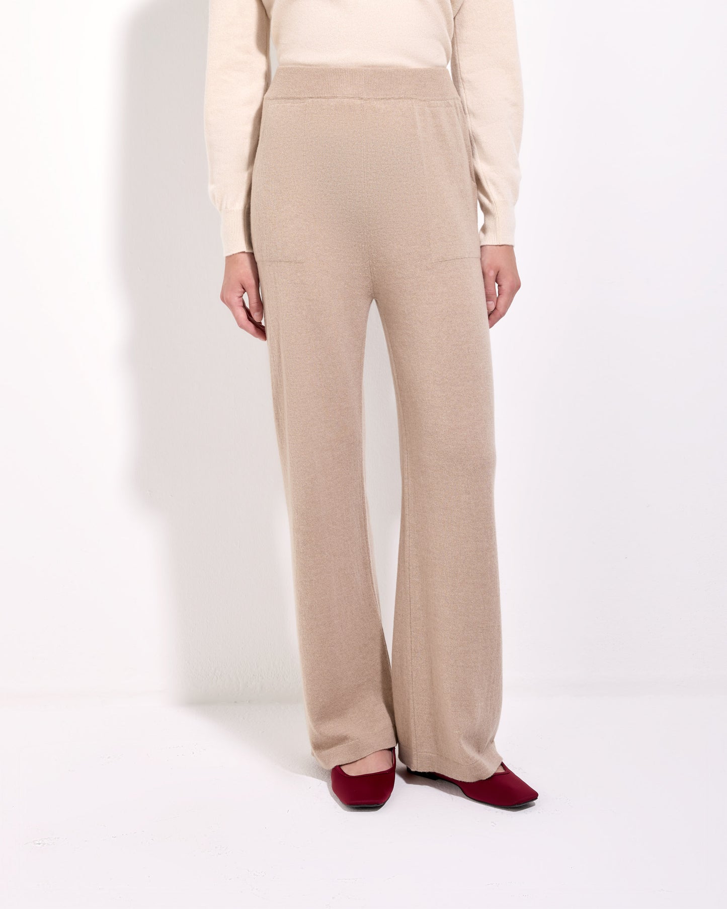 Pantalone palazzo lana seta cashmere sabbia