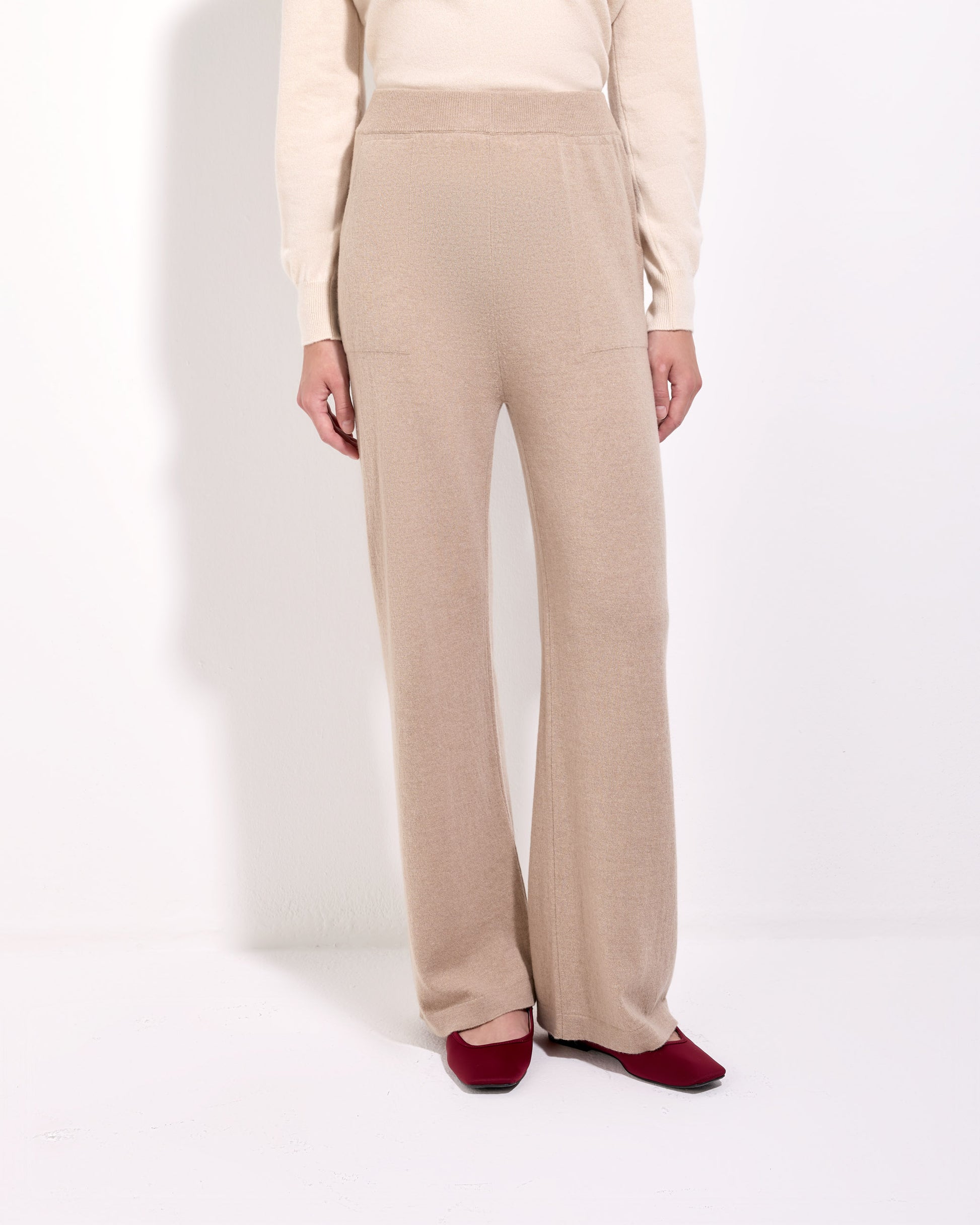 Pantalone palazzo lana seta cashmere sabbia