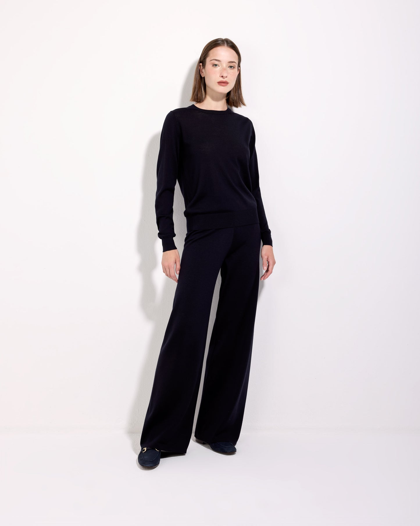 Pantalone palazzo punto milano royal merino blu navy