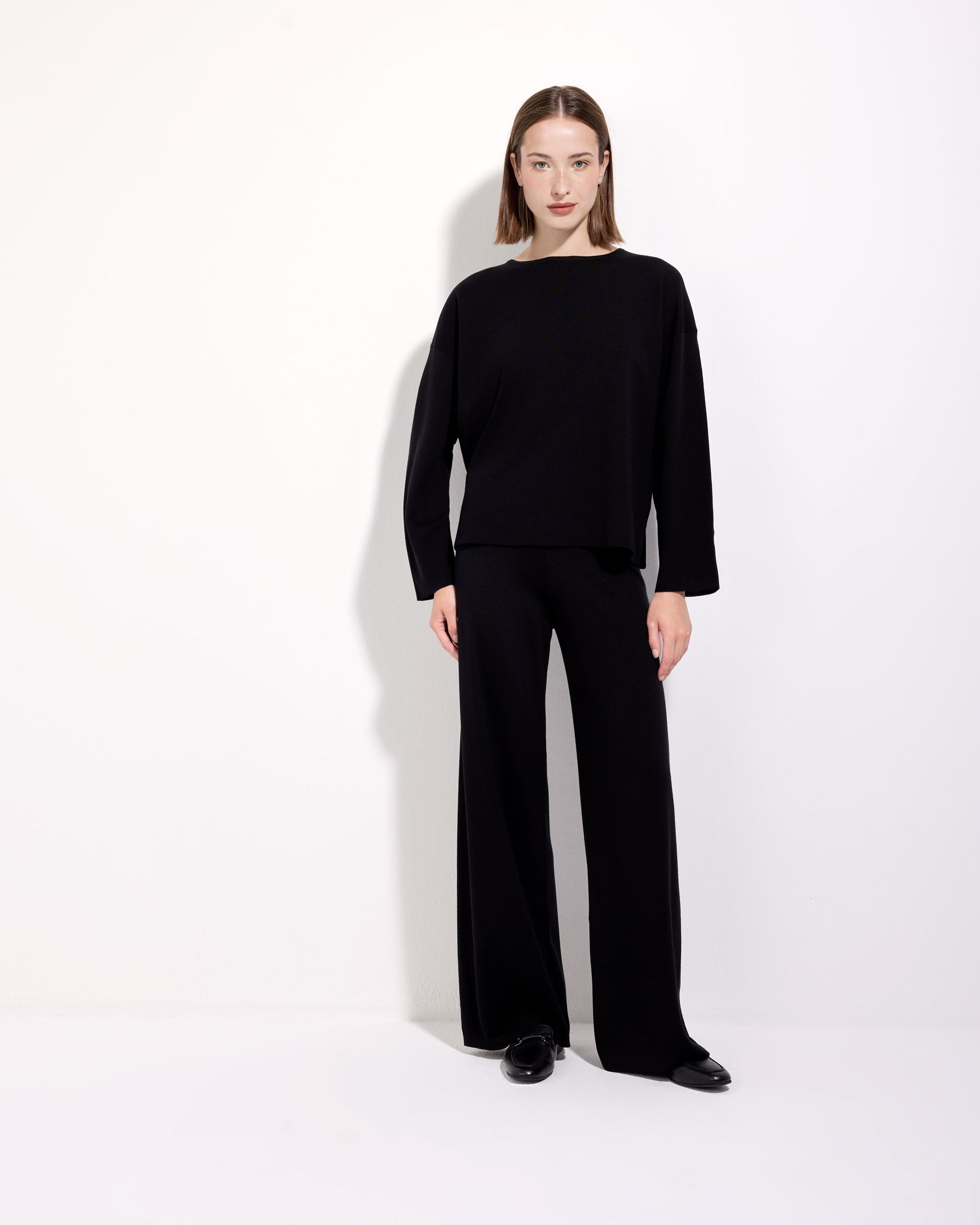 Pantalone palazzo punto milano royal merino nero 