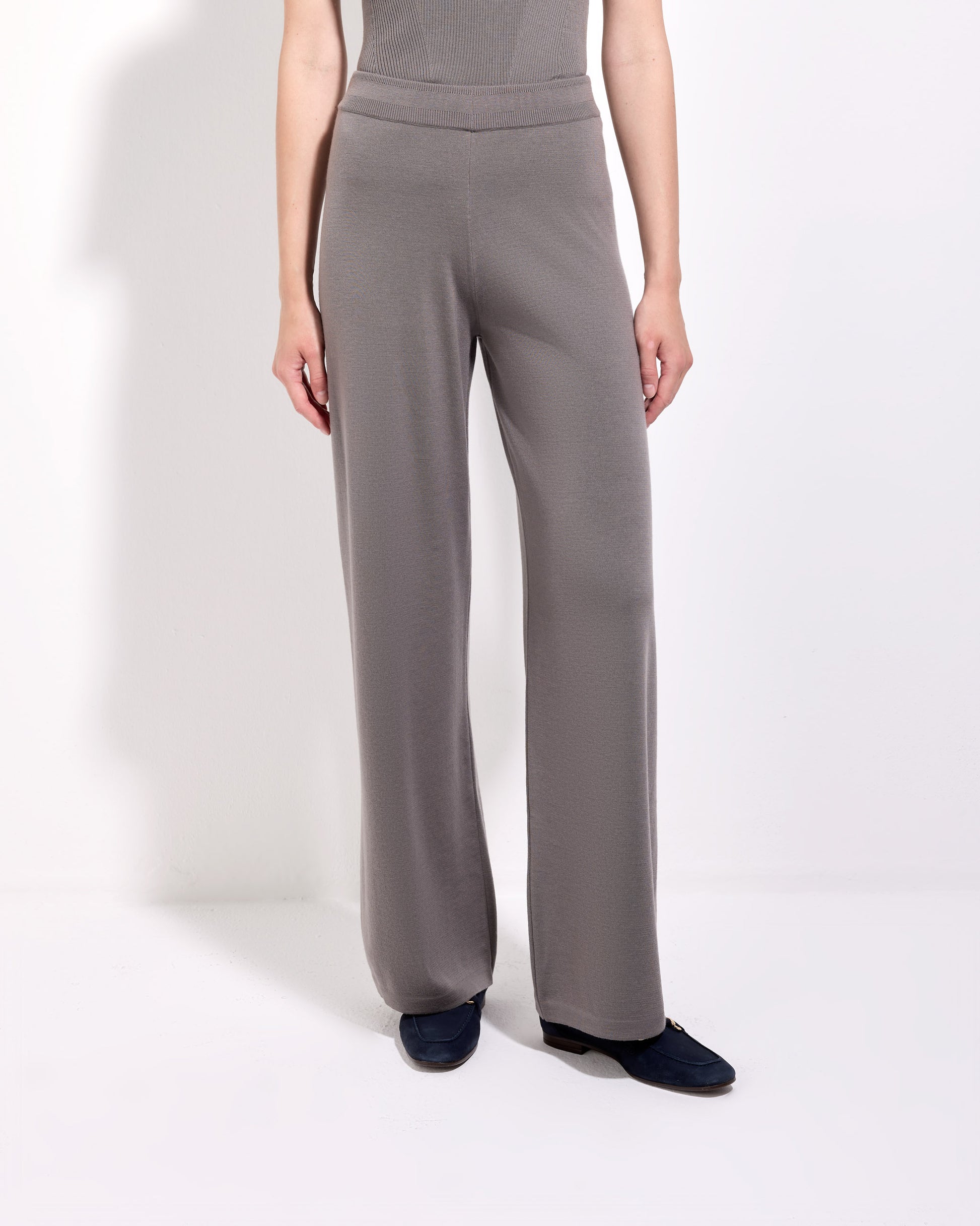 Pantalone palazzo punto milano royal merino tortora 