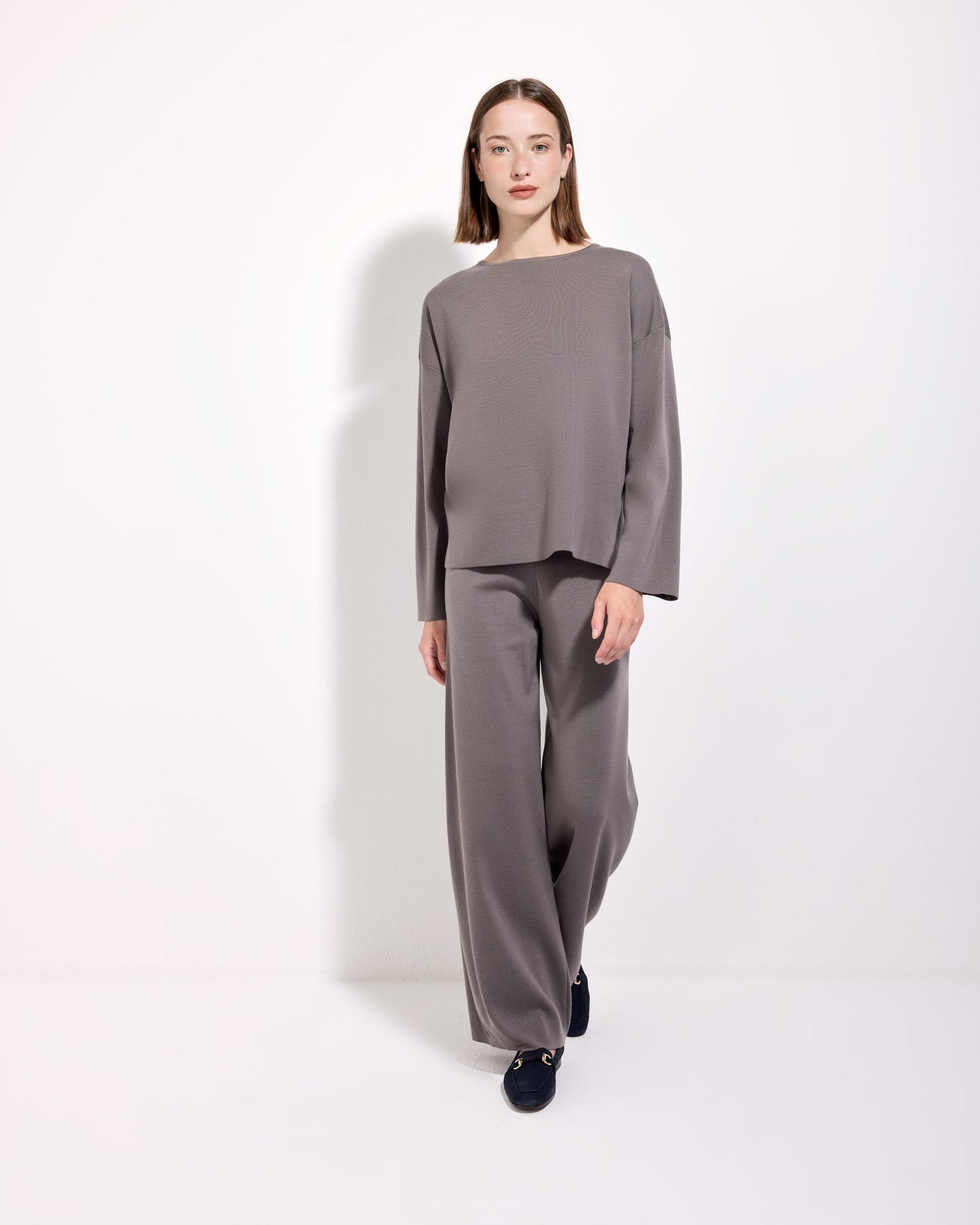 Pantalone palazzo punto milano royal merino tortora 