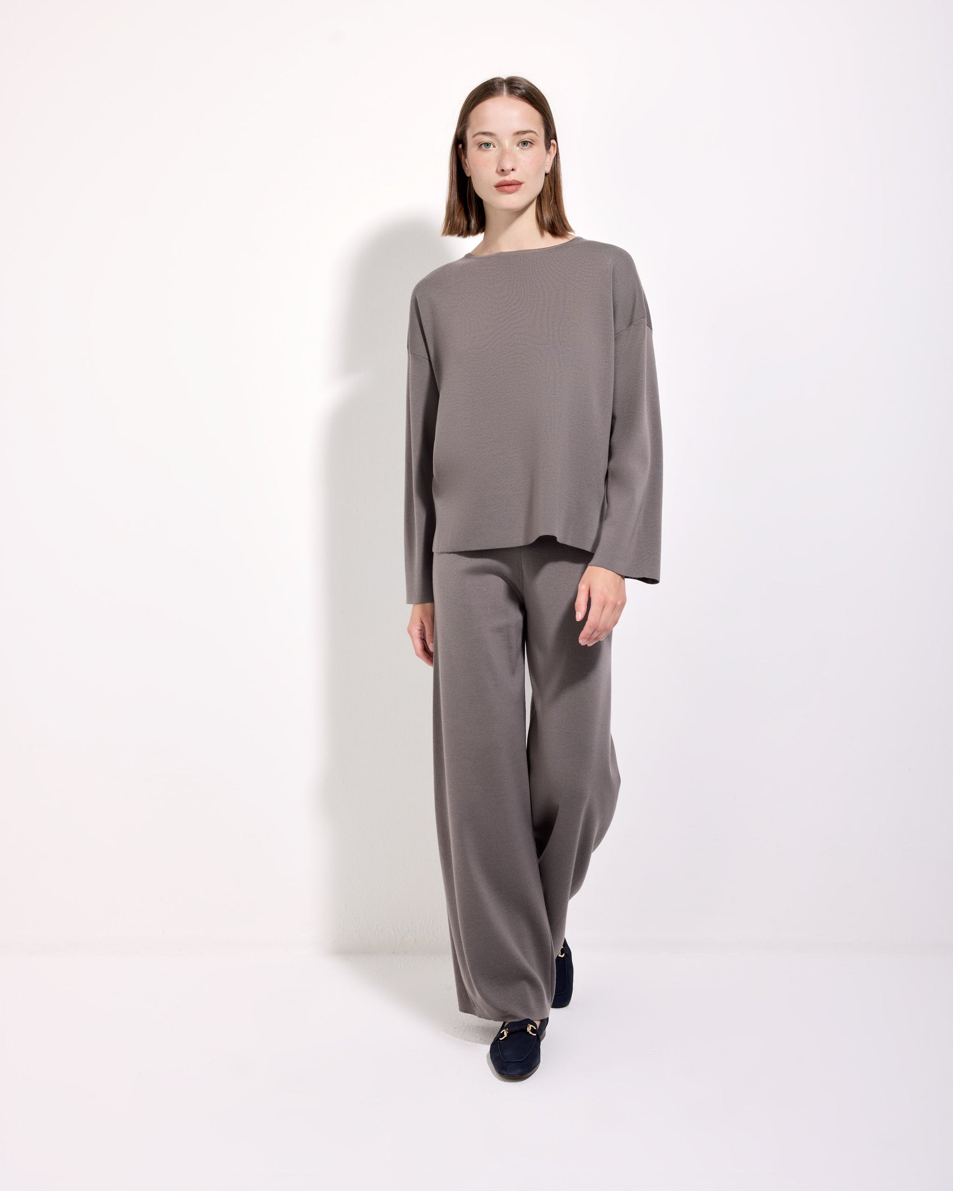 Pantalone palazzo punto milano royal merino tortora 