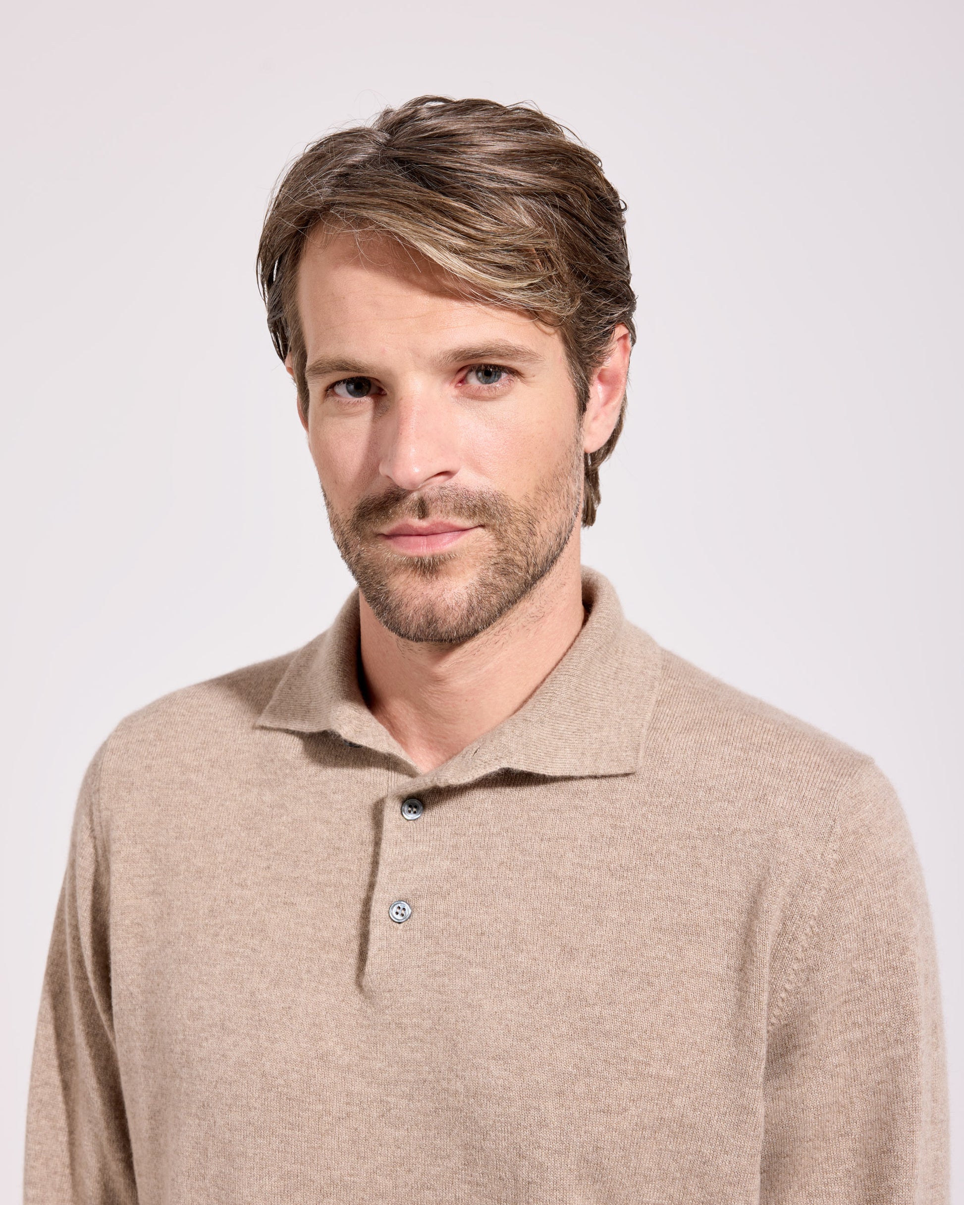 Polo a manica lunga cashmere bianco lino
