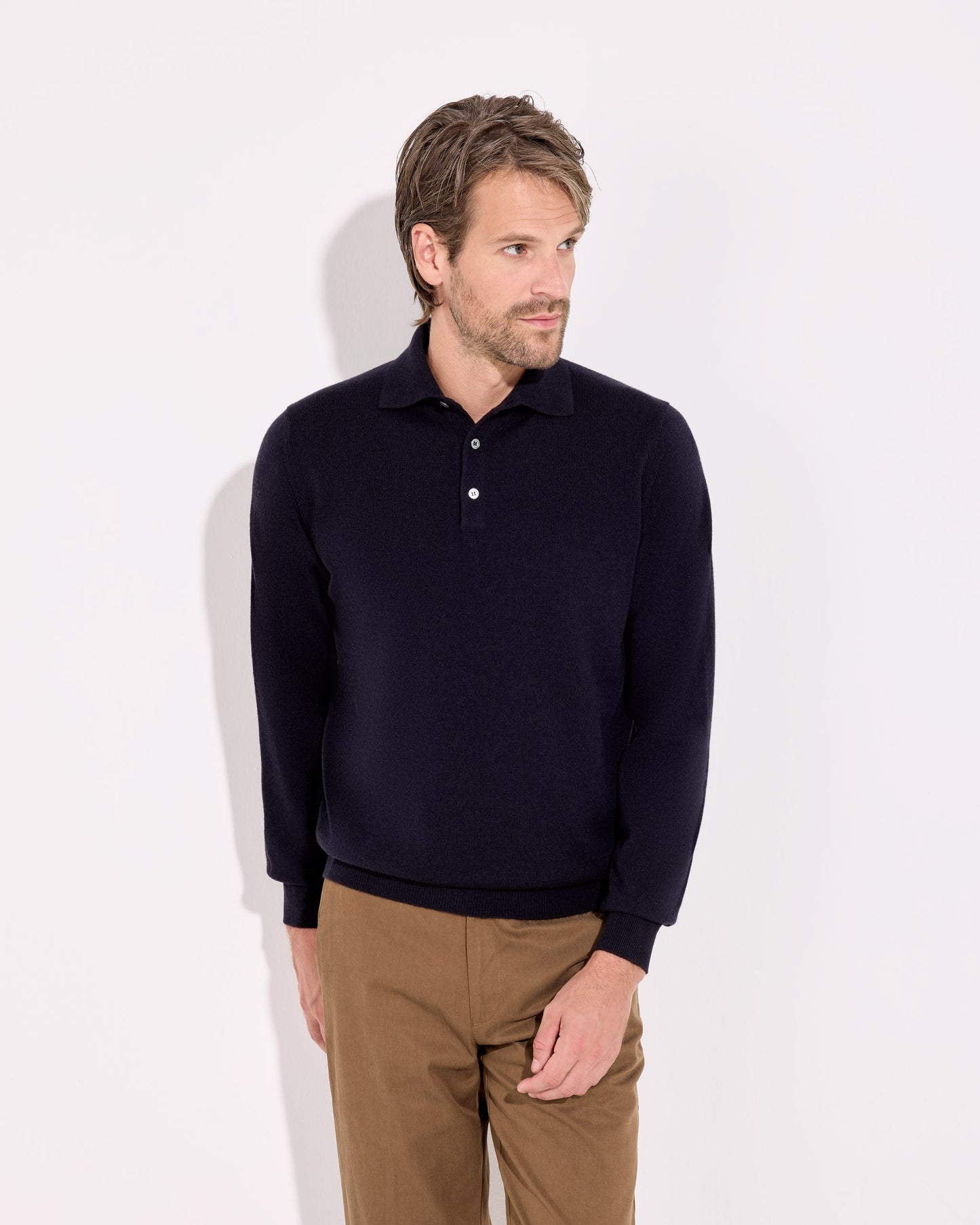 Polo a manica lunga cashmere blu oltremare