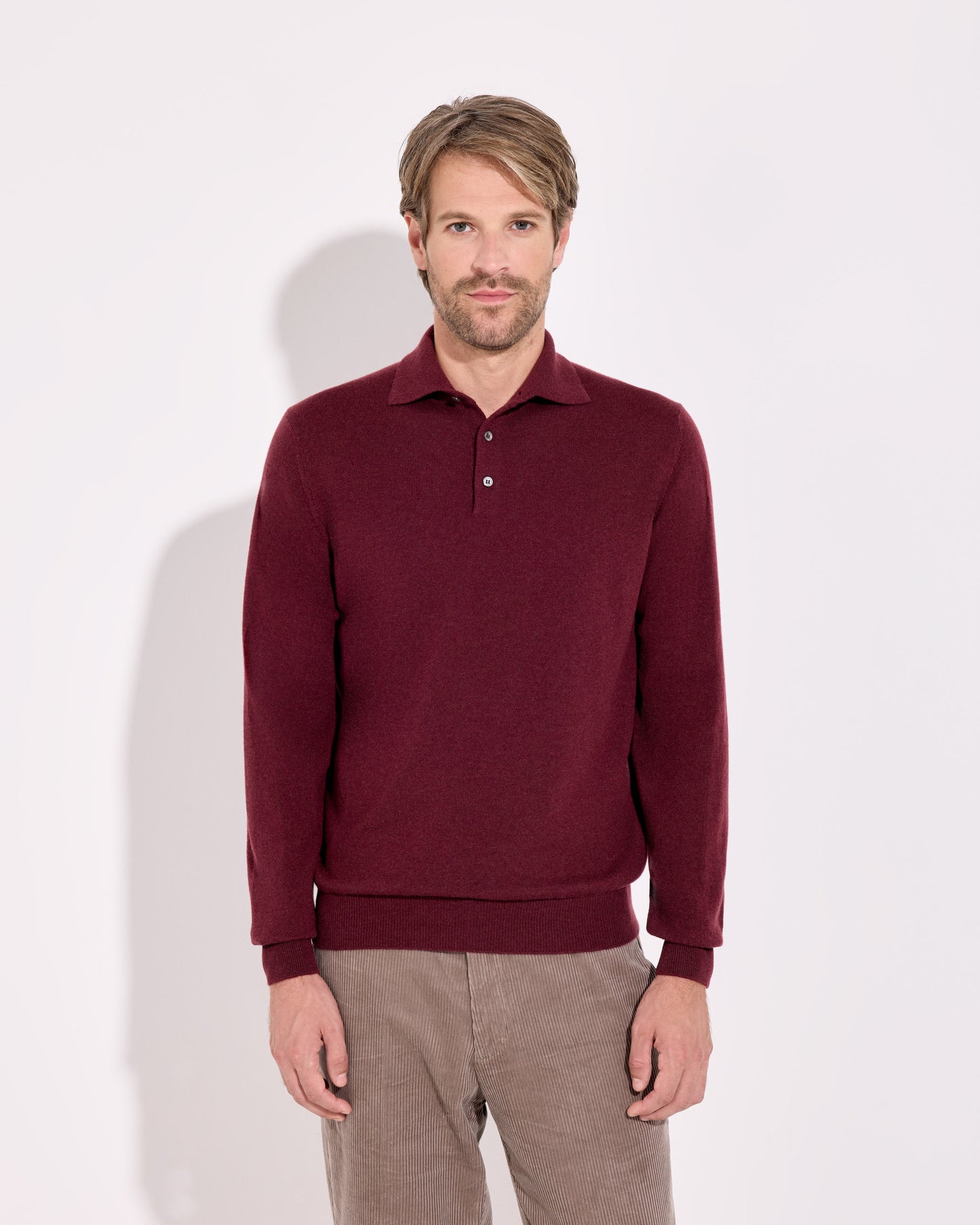 Polo a manica lunga cashmere bordeaux
