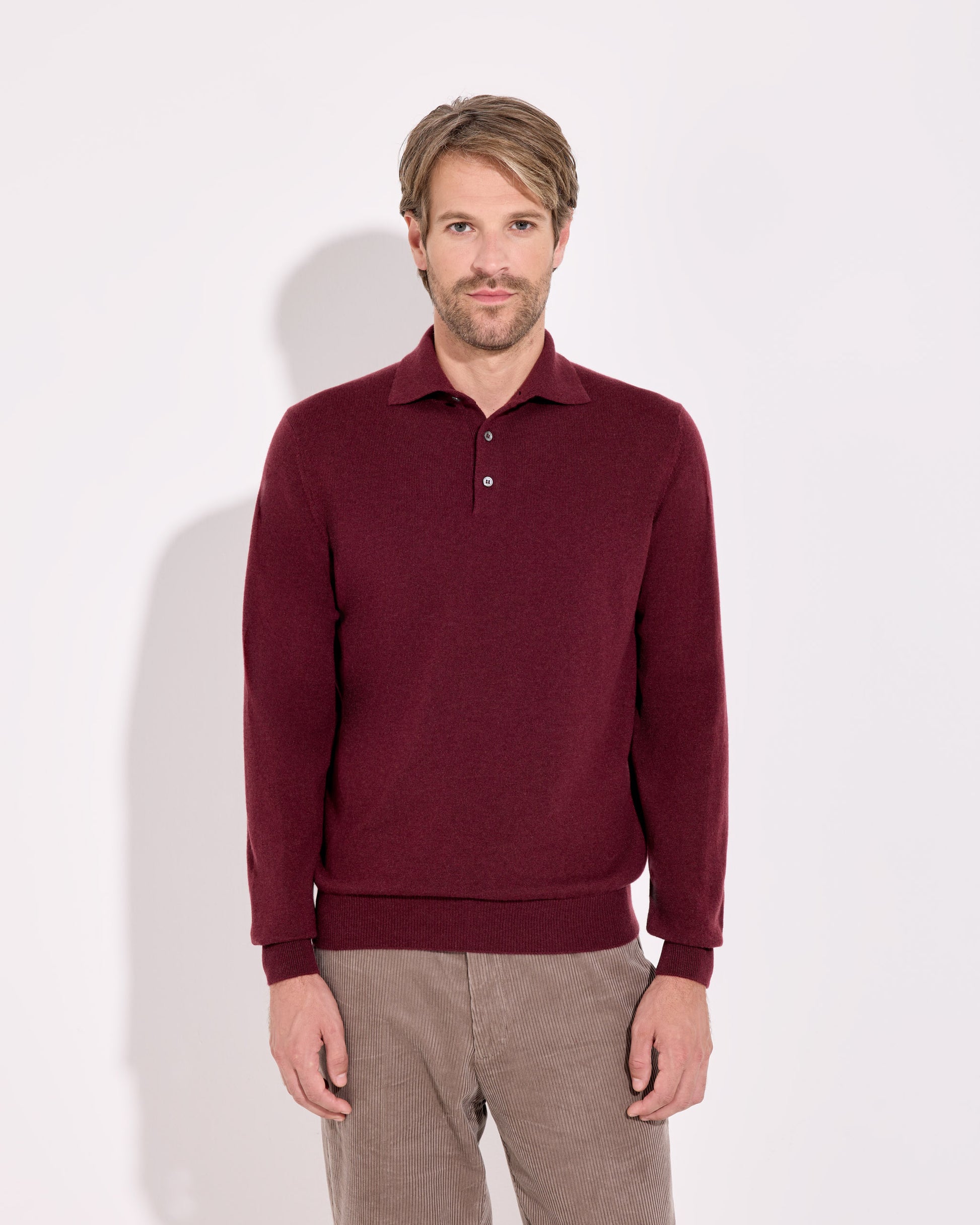 Polo a manica lunga cashmere bordeaux