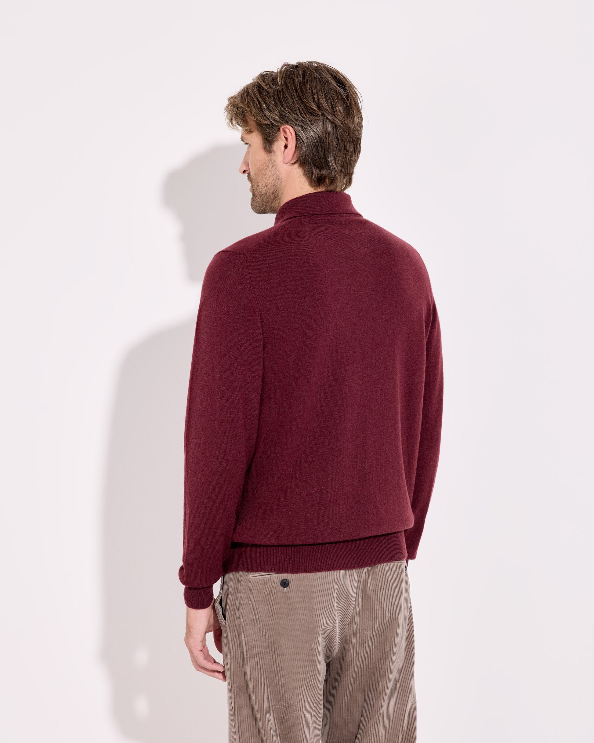 Polo a manica lunga cashmere bordeaux