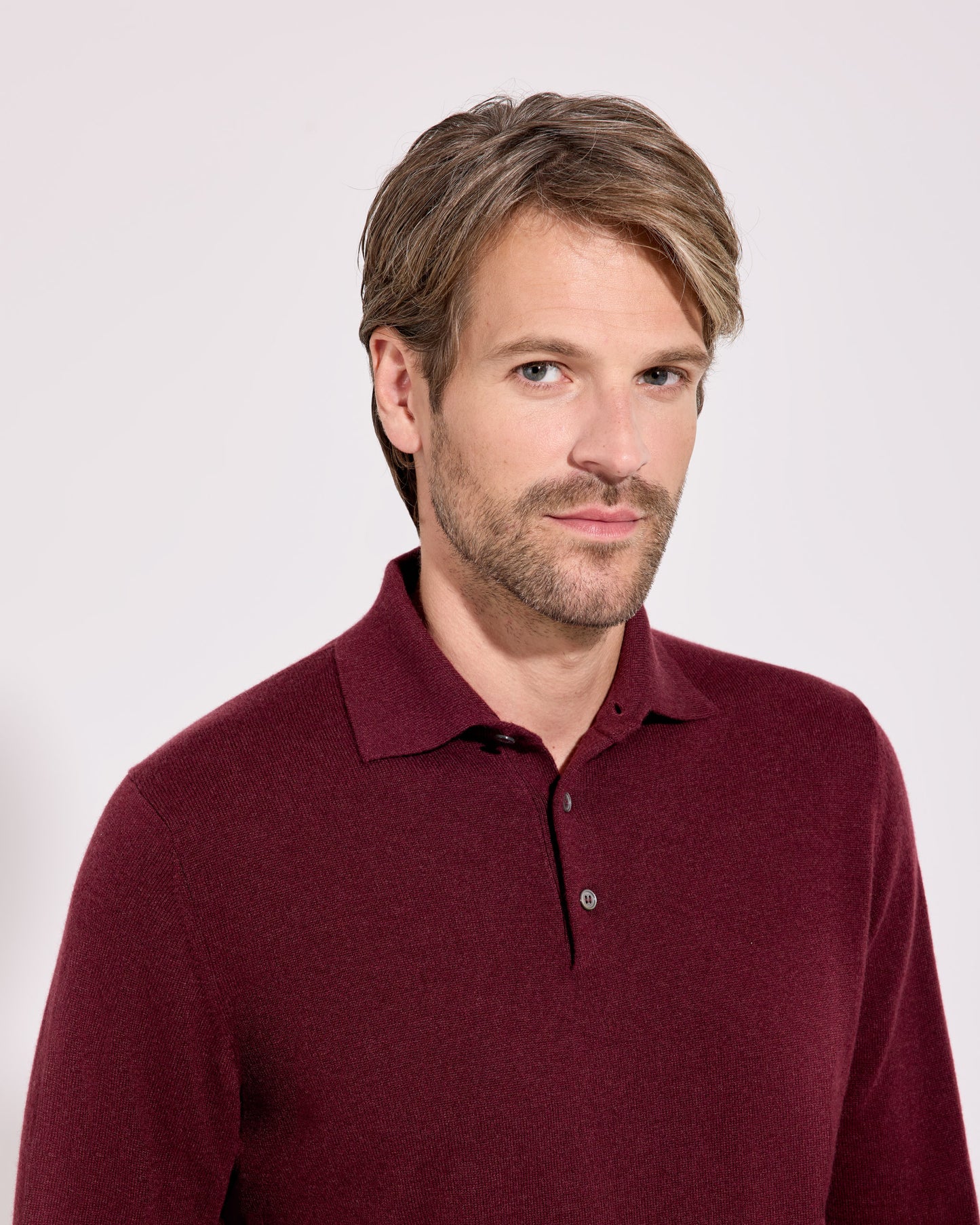 Polo a manica lunga cashmere bordeaux