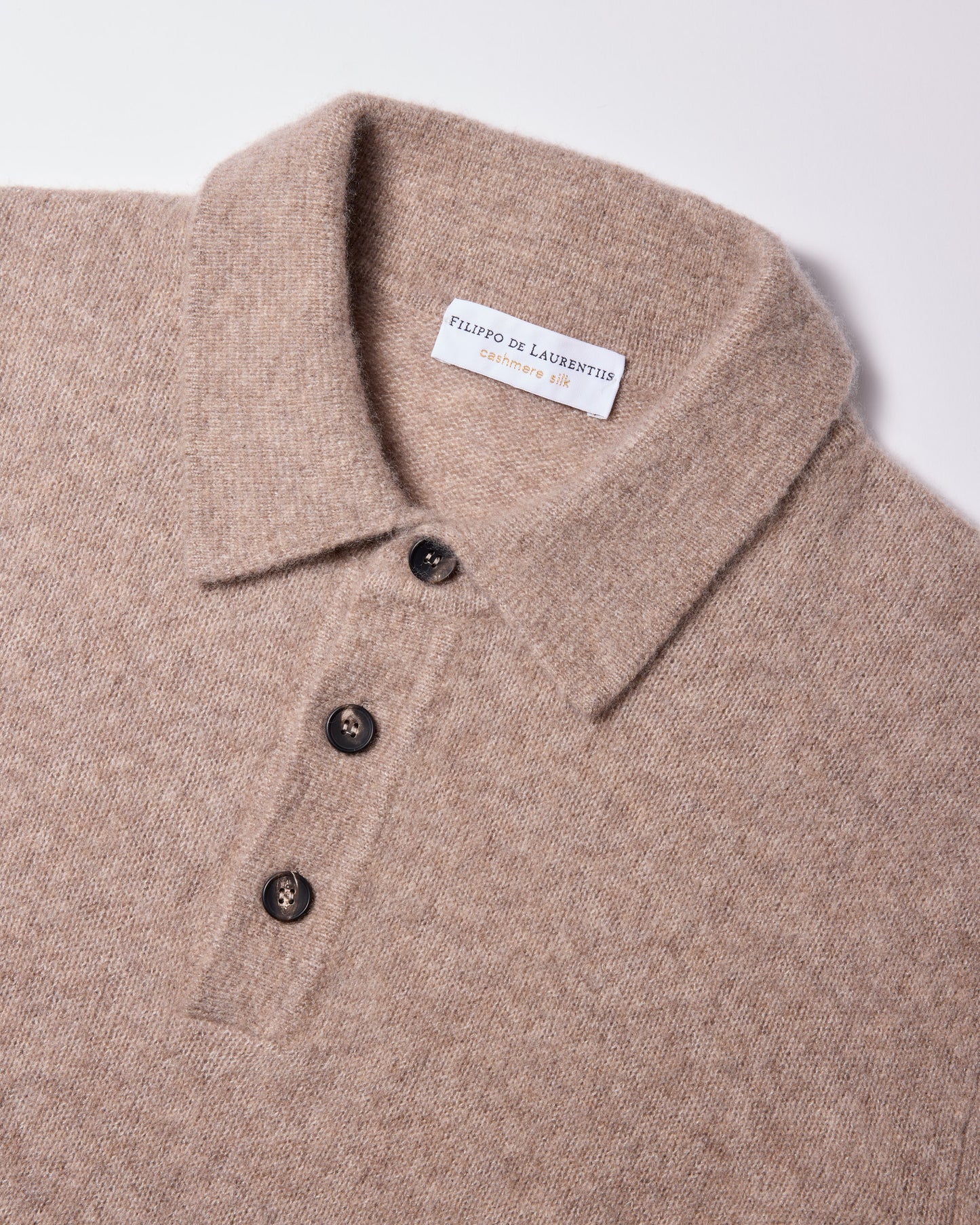Maglia a polo garzata cashmere seta grigio