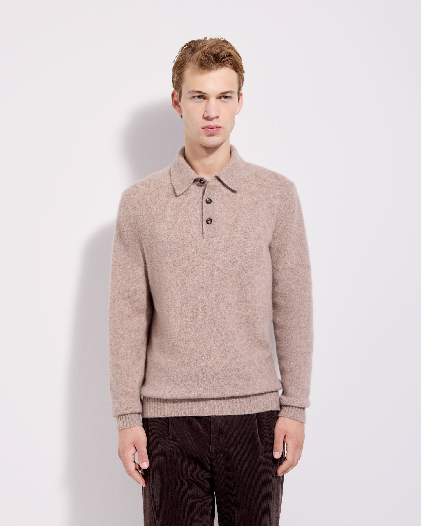 Maglia a polo garzata cashmere seta grigio