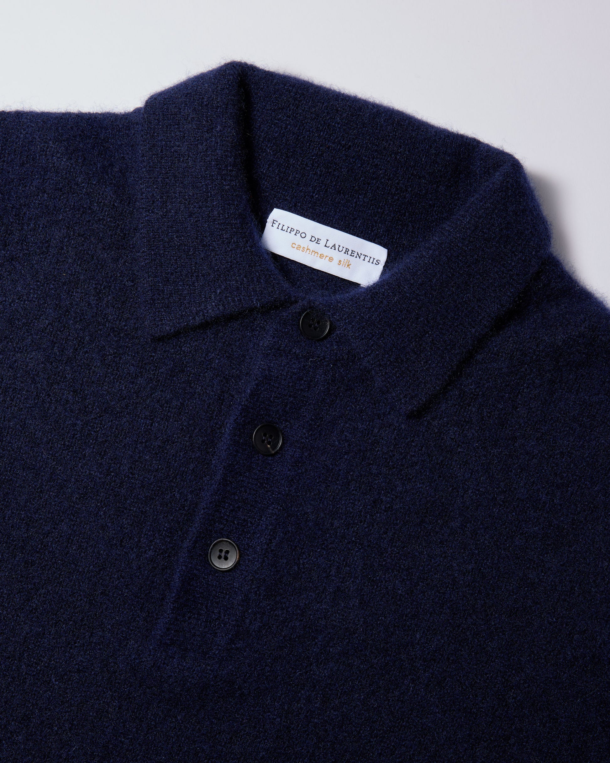 Maglia a polo garzata cashmere seta indaco
