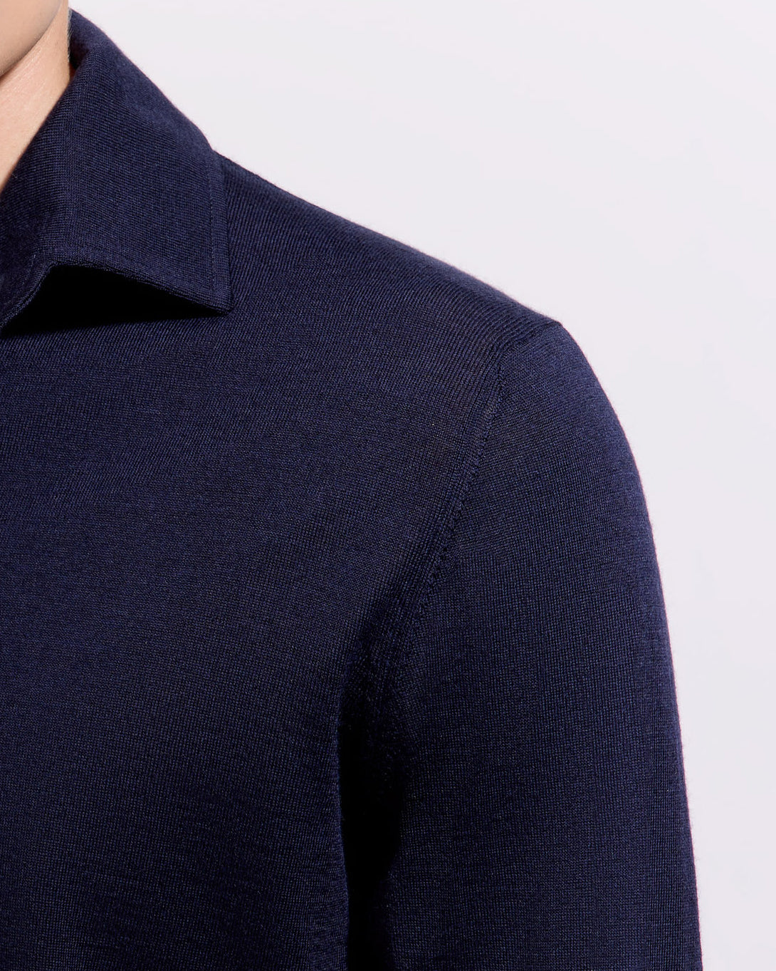 Polo collo con paramontura lana seta cashmere blu navy