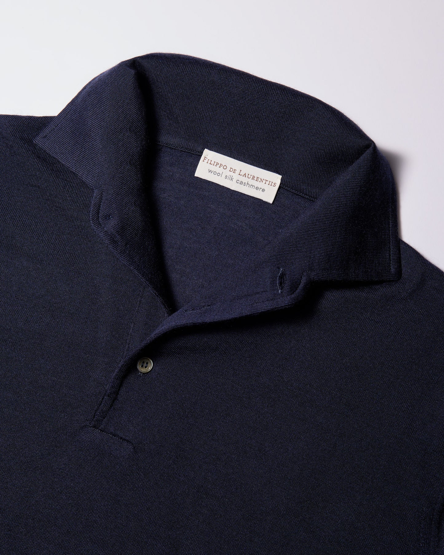 Polo collo con paramontura lana seta cashmere blu navy