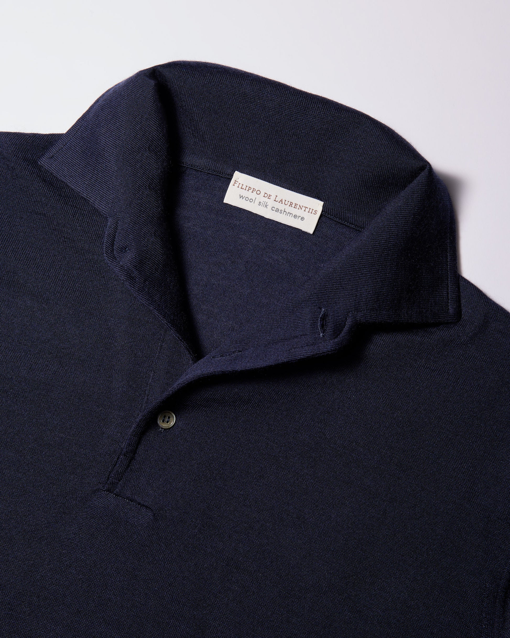 Polo collo con paramontura lana seta cashmere blu navy