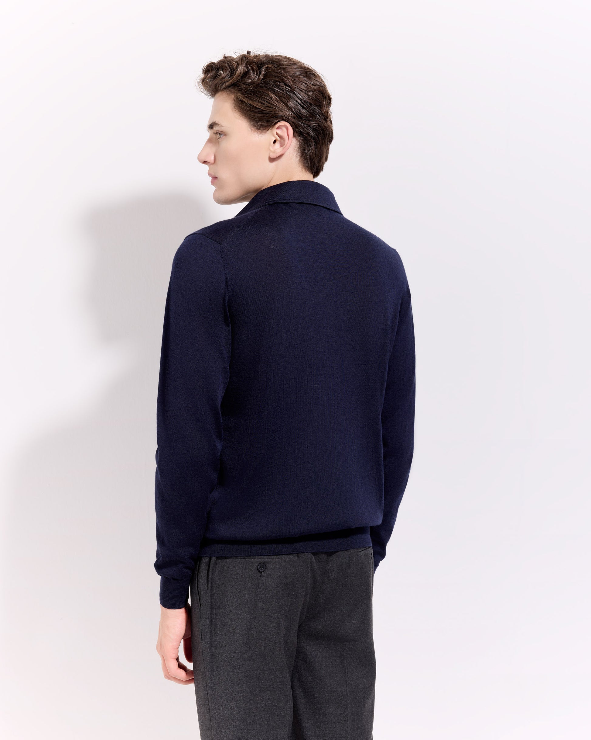 Polo collo con paramontura lana seta cashmere blu navy