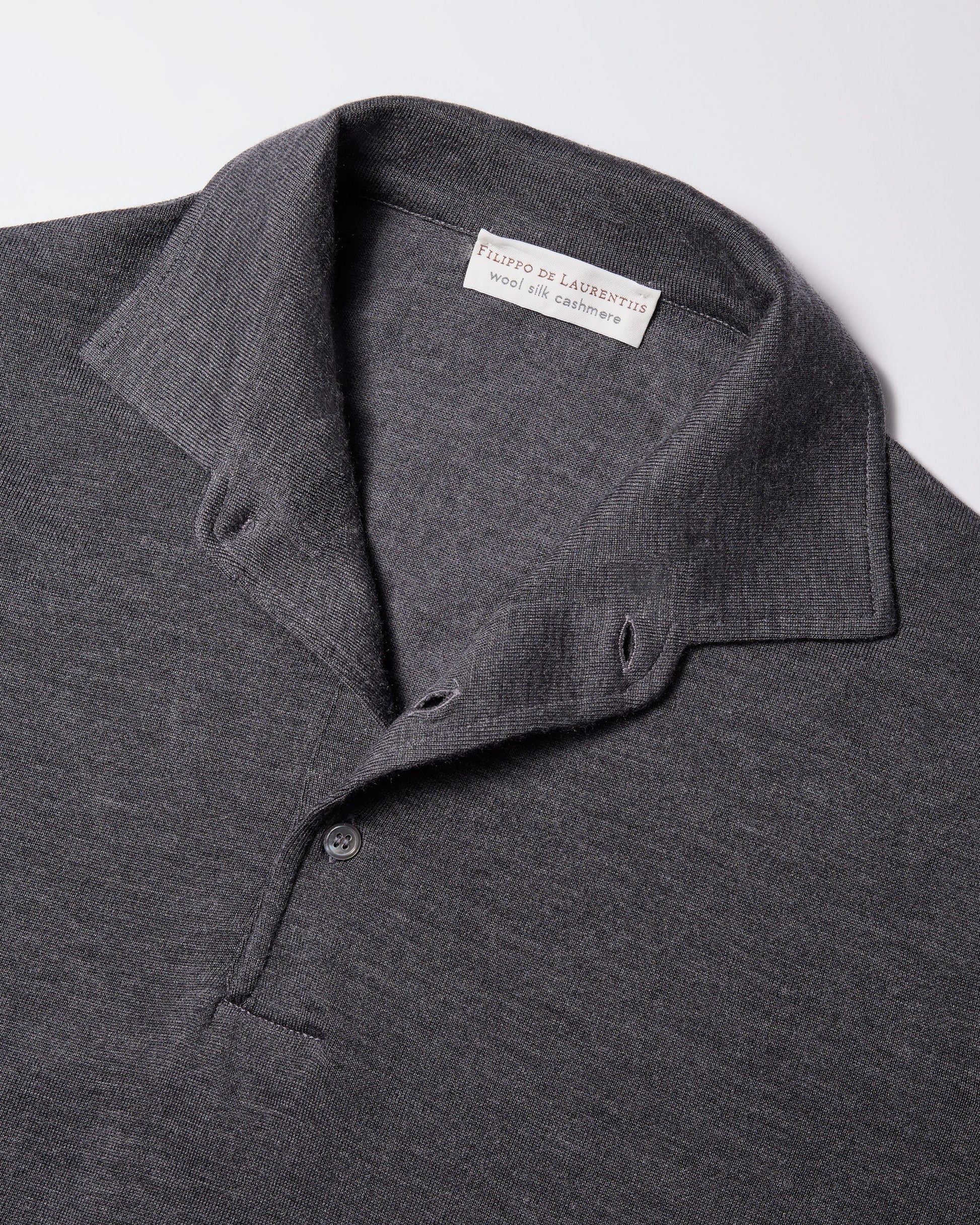 Polo collo con paramontura lana seta cashmere grafite