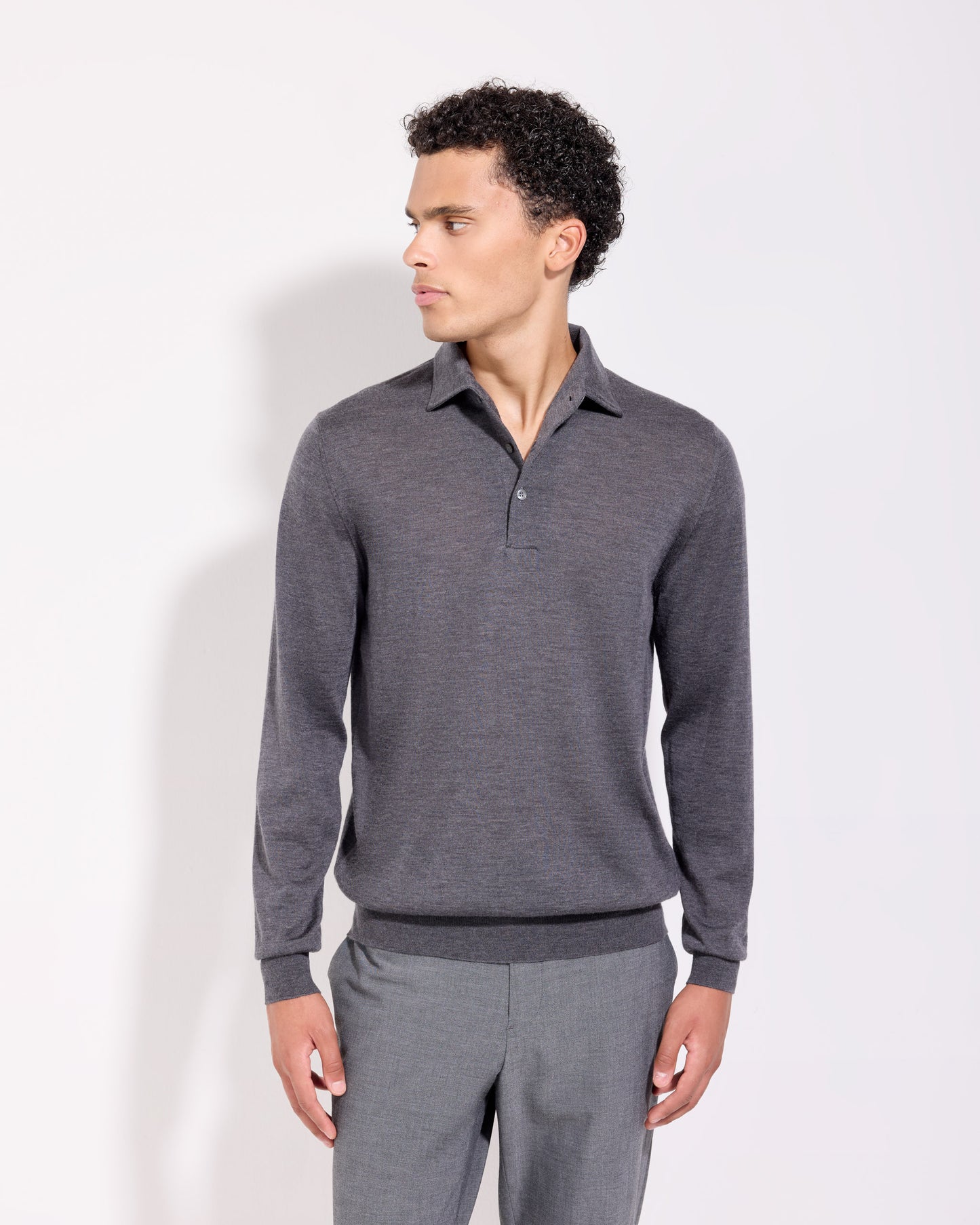 Polo collo con paramontura lana seta cashmere grafite