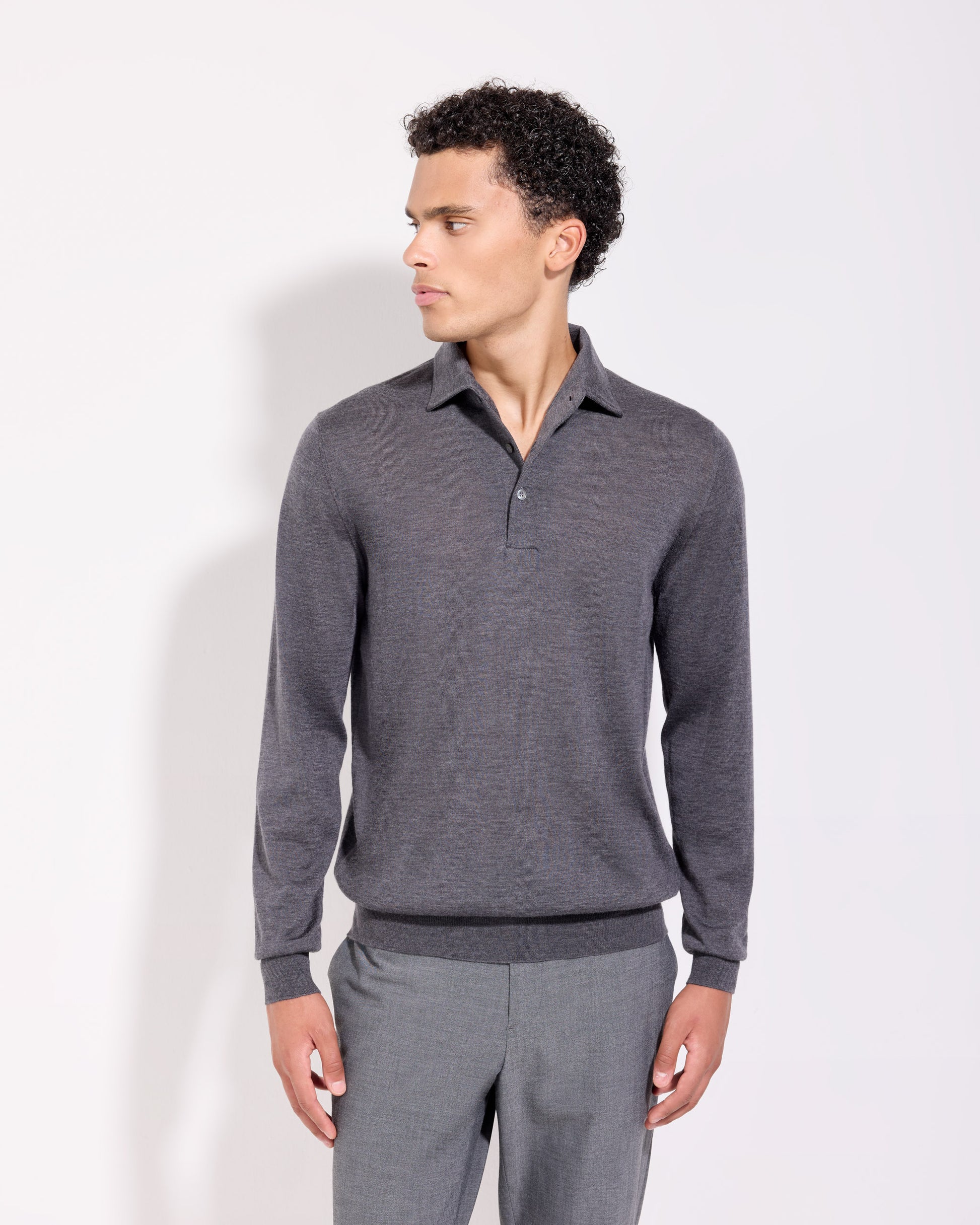 Polo collo con paramontura lana seta cashmere grafite