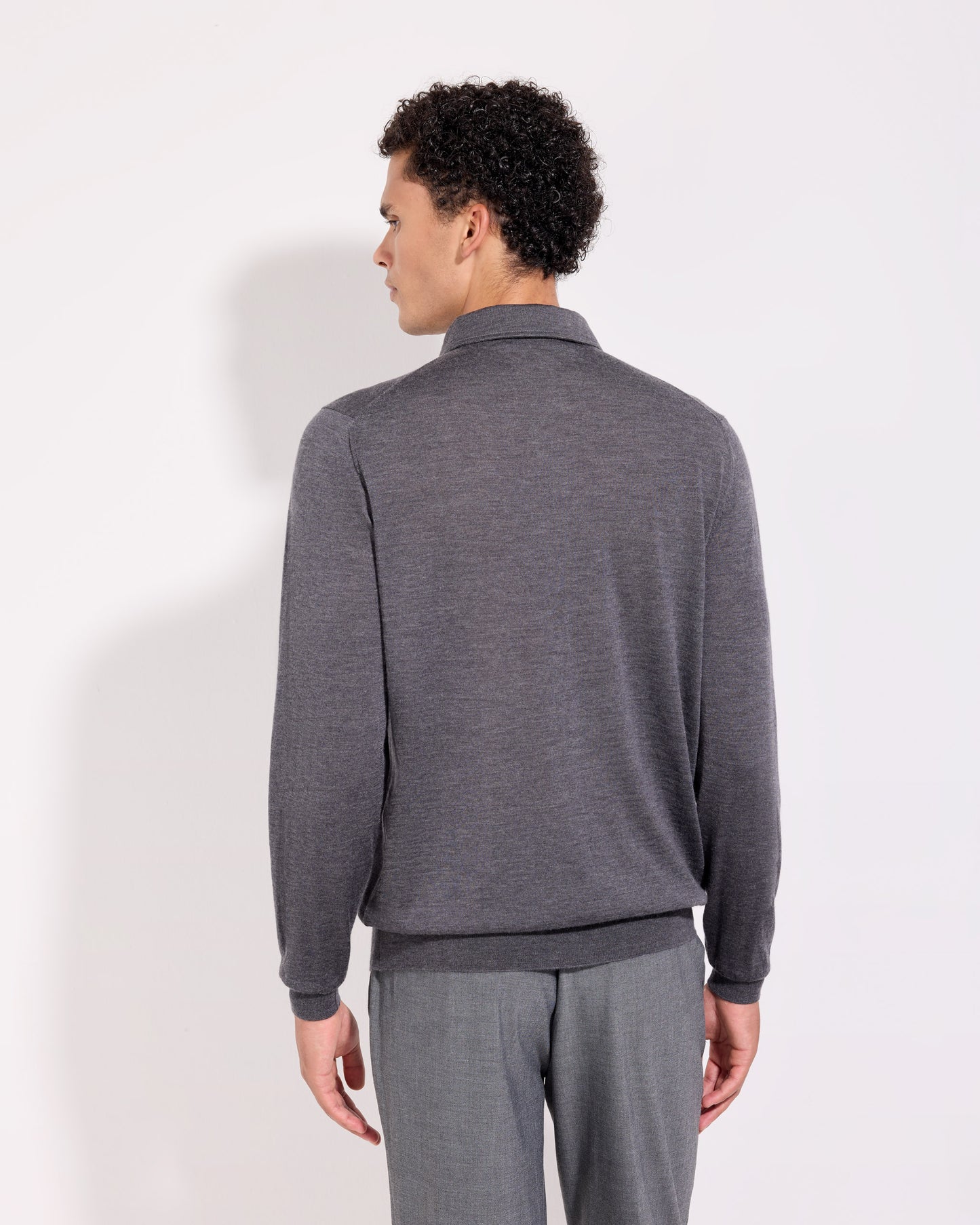 Polo collo con paramontura lana seta cashmere grafite