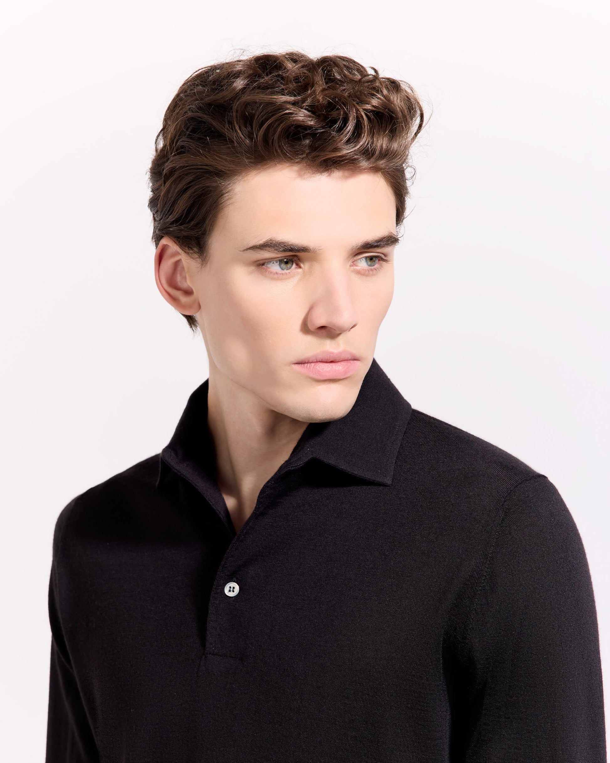 Polo collo con paramontura lana seta cashmere nero